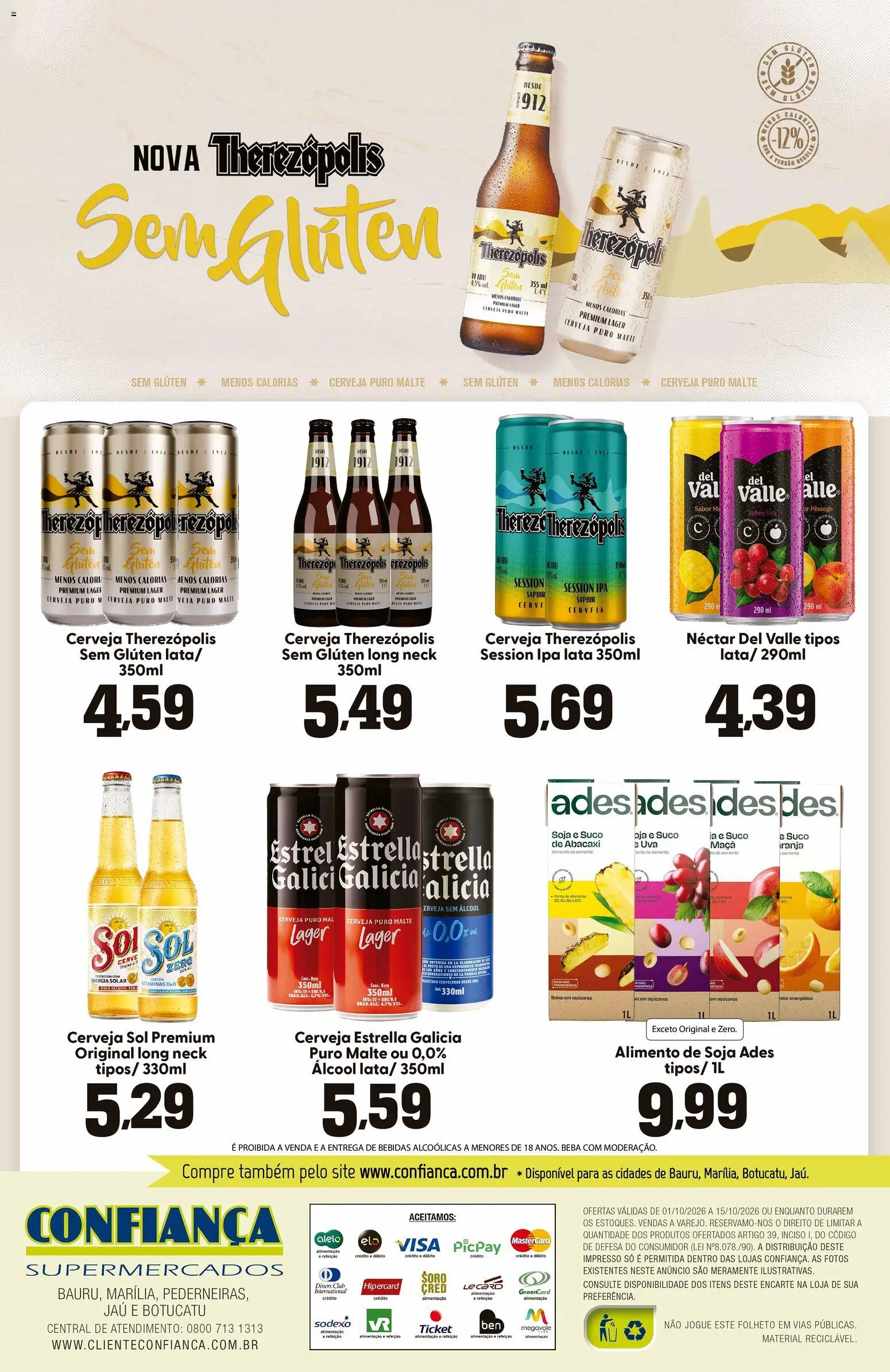 Confiança Folheto - válido de 01/10/2026 | Página: 2 | Produtos: Pêssego, Uva, Cerveja, Baixo