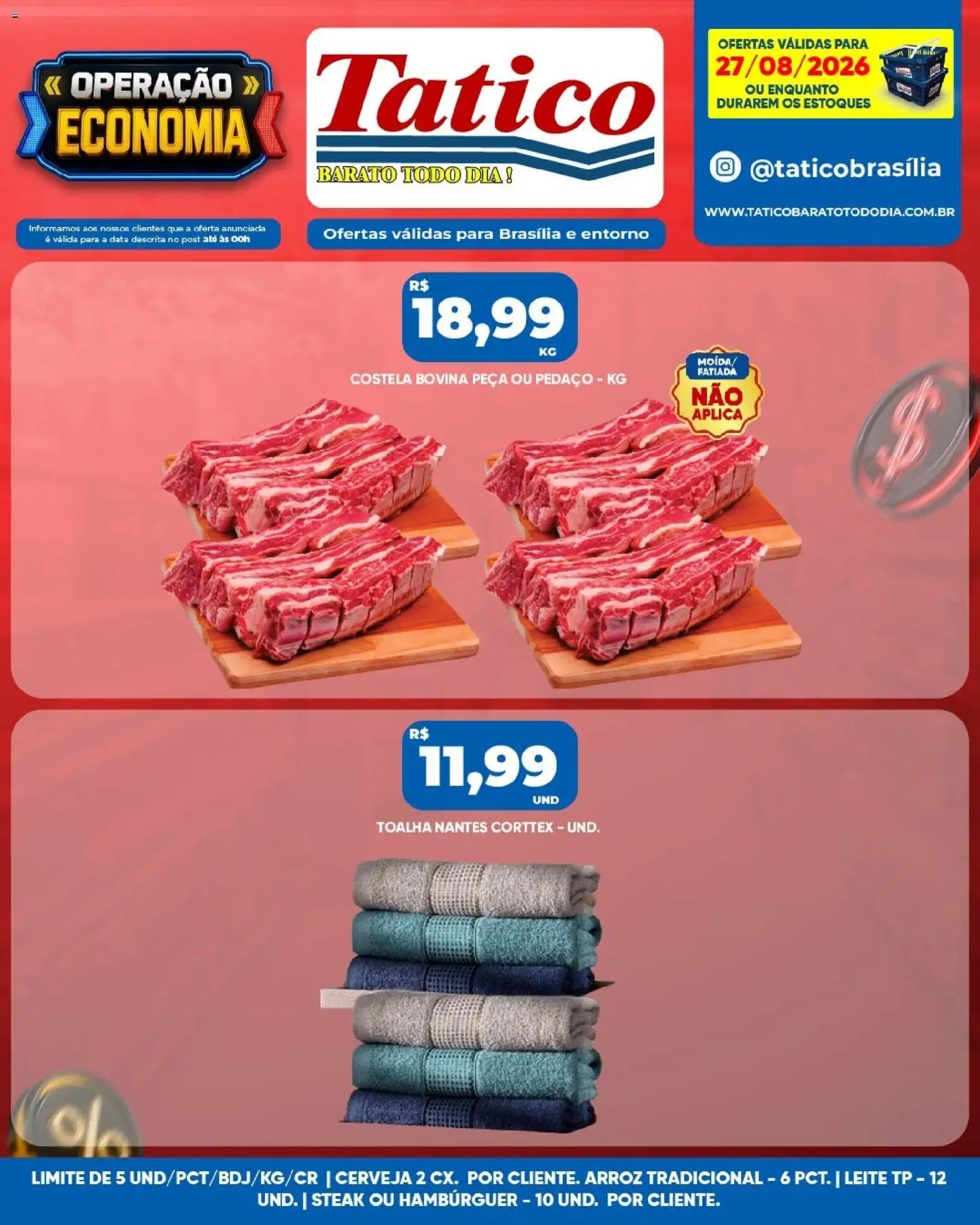 Tatico Folheto - válido de 27/08/2026 | Página: 10 | Produtos: Steak, Costela bovina, Leite, Arroz