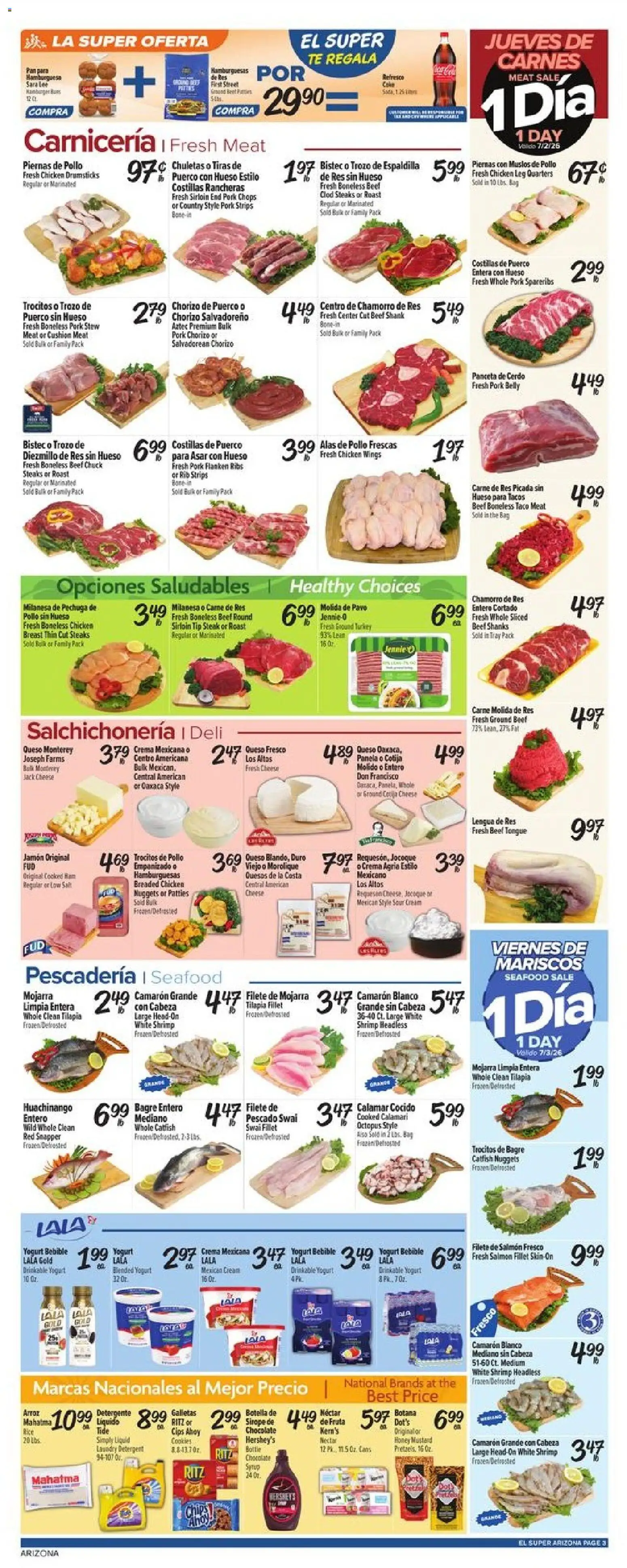 El Super Weekly Ad - AK - valid from 07/01/2026 | Page: 3 | Products: Yogurt, Pork, Seafood, Bag