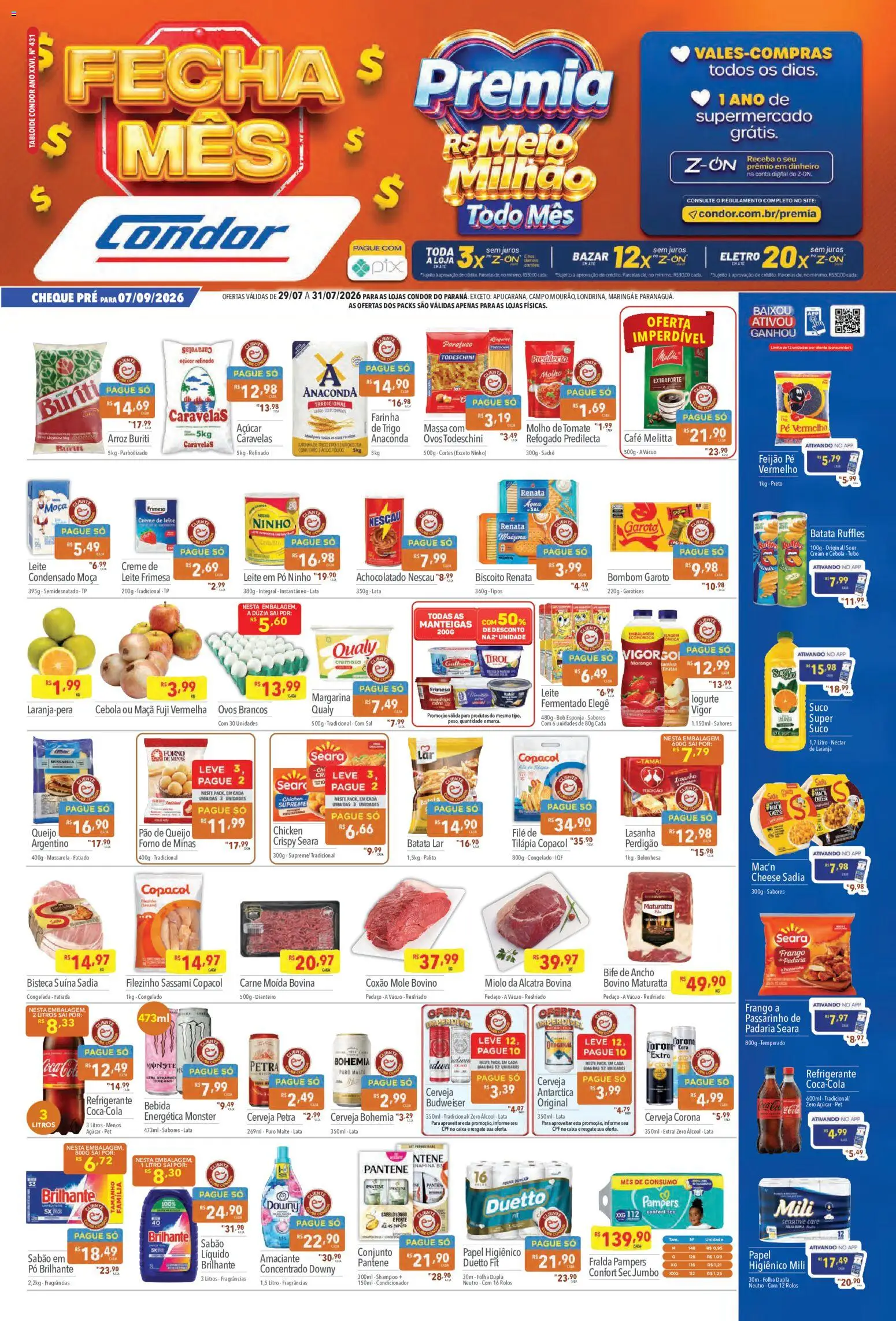 Supermercados Condor Folheto - válido de 29/07/2026 | Página: 1 | Produtos: Forno, Arroz, Amaciante, Carne moída
