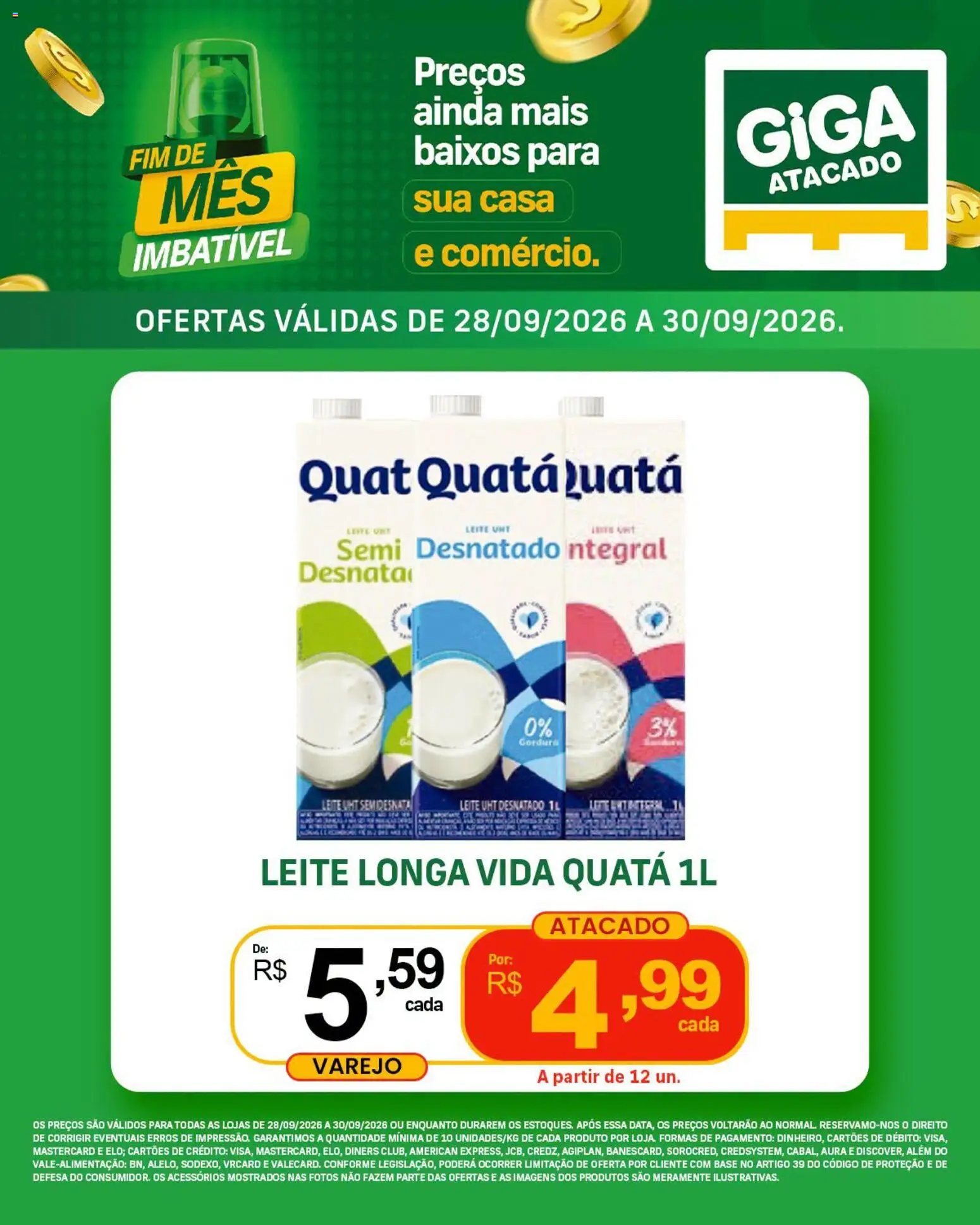GIGA Atacado Folheto - válido de 28/09/2026 | Página: 1 | Produtos: Leite longa vida, Leite, Base