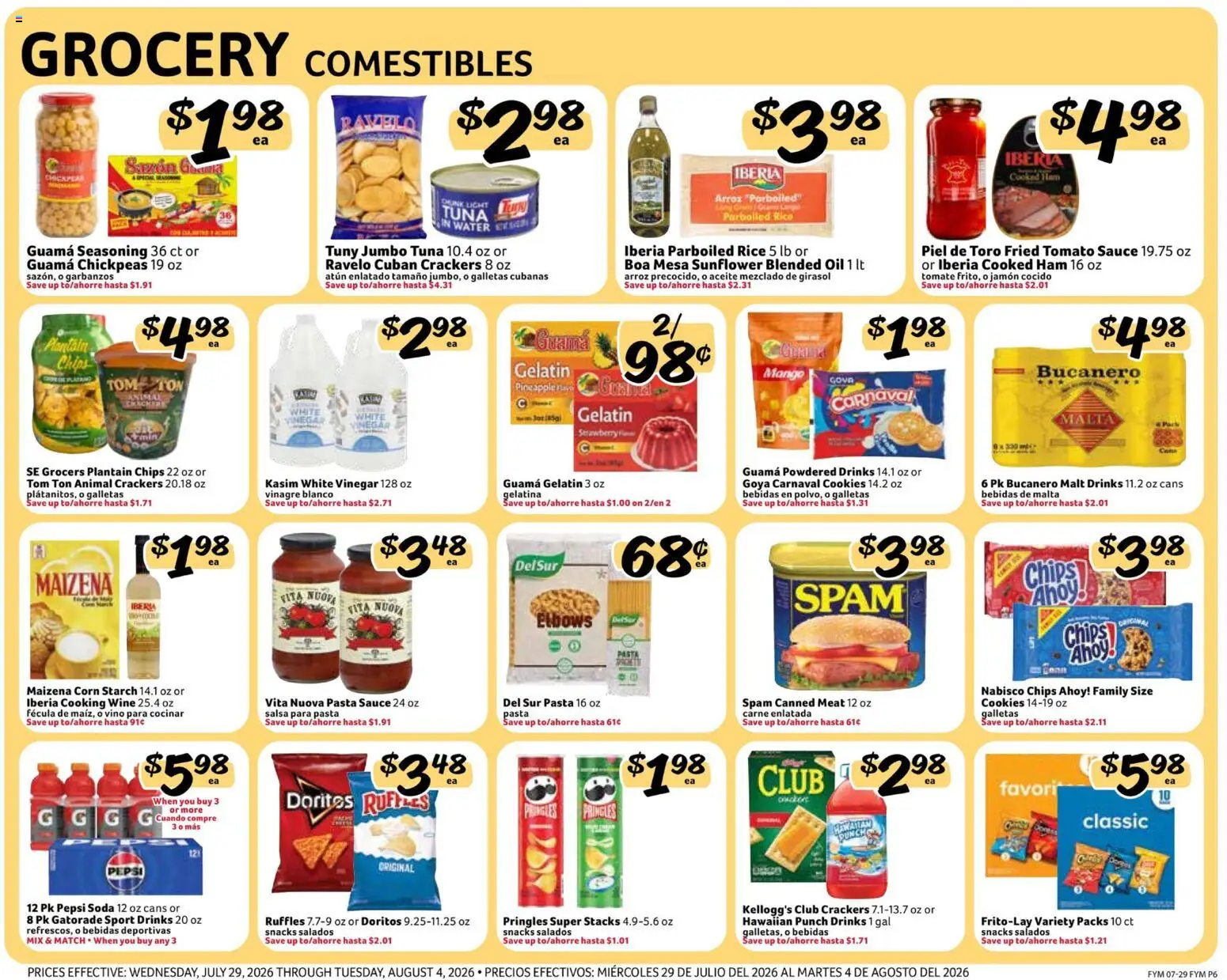 Fresco y Más Weekly Ad - valid from 07/29/2026 | Page: 6 | Products: Vinegar, Chickpeas, Ham, Sauce