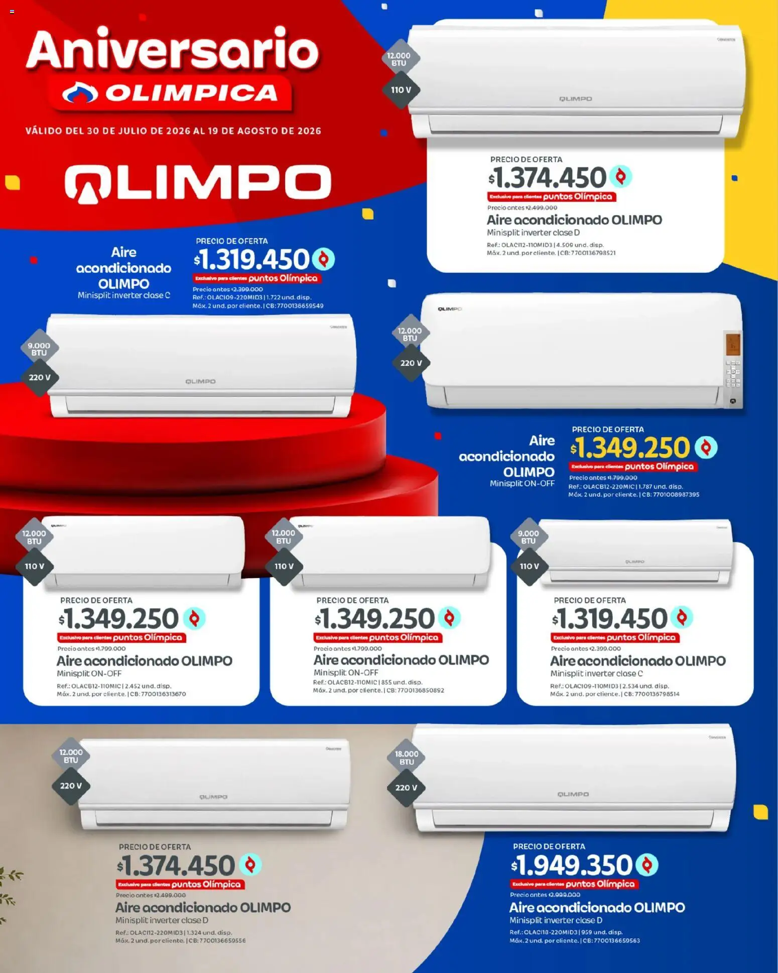 Olímpica revista - valida desde el 30/07/2026 | Página: 12 | Productos: Aire acondicionado