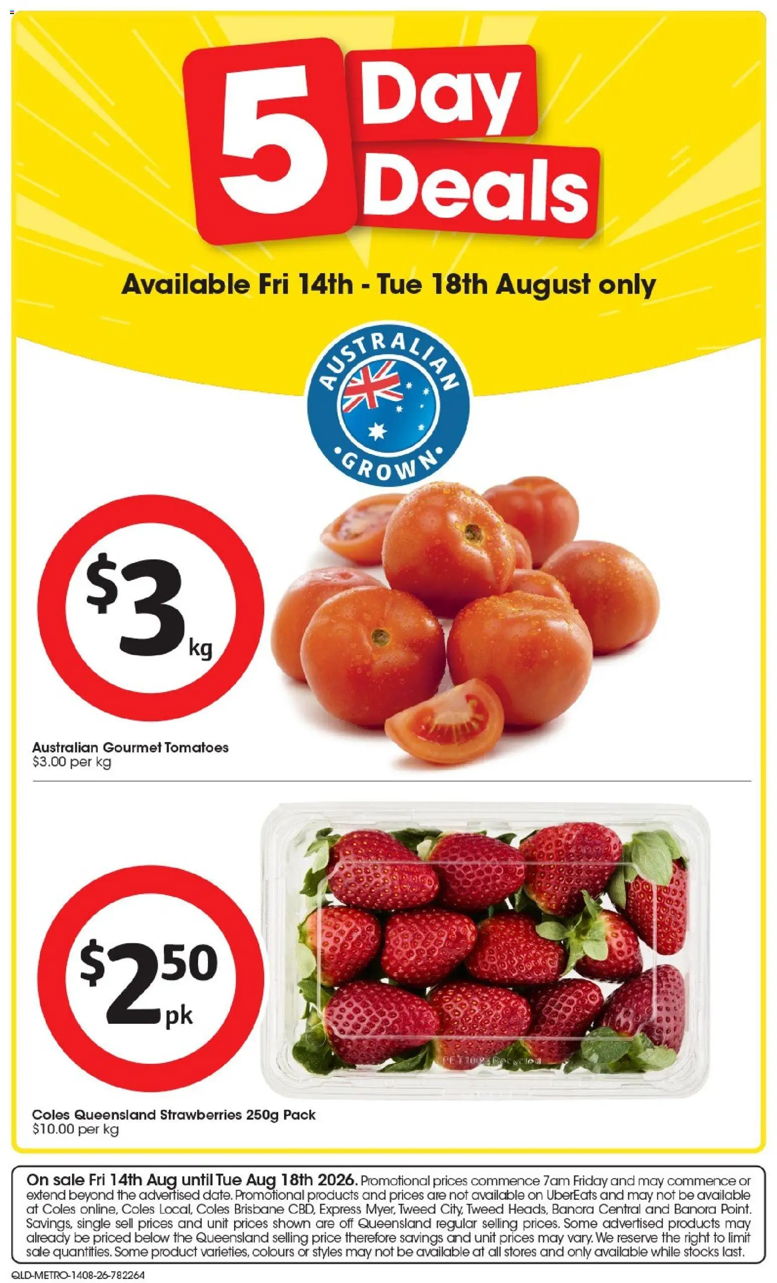 Coles catalogue - valid from 14/08/2026 | Page: 1 | Products: Tomatoes, Strawberries
