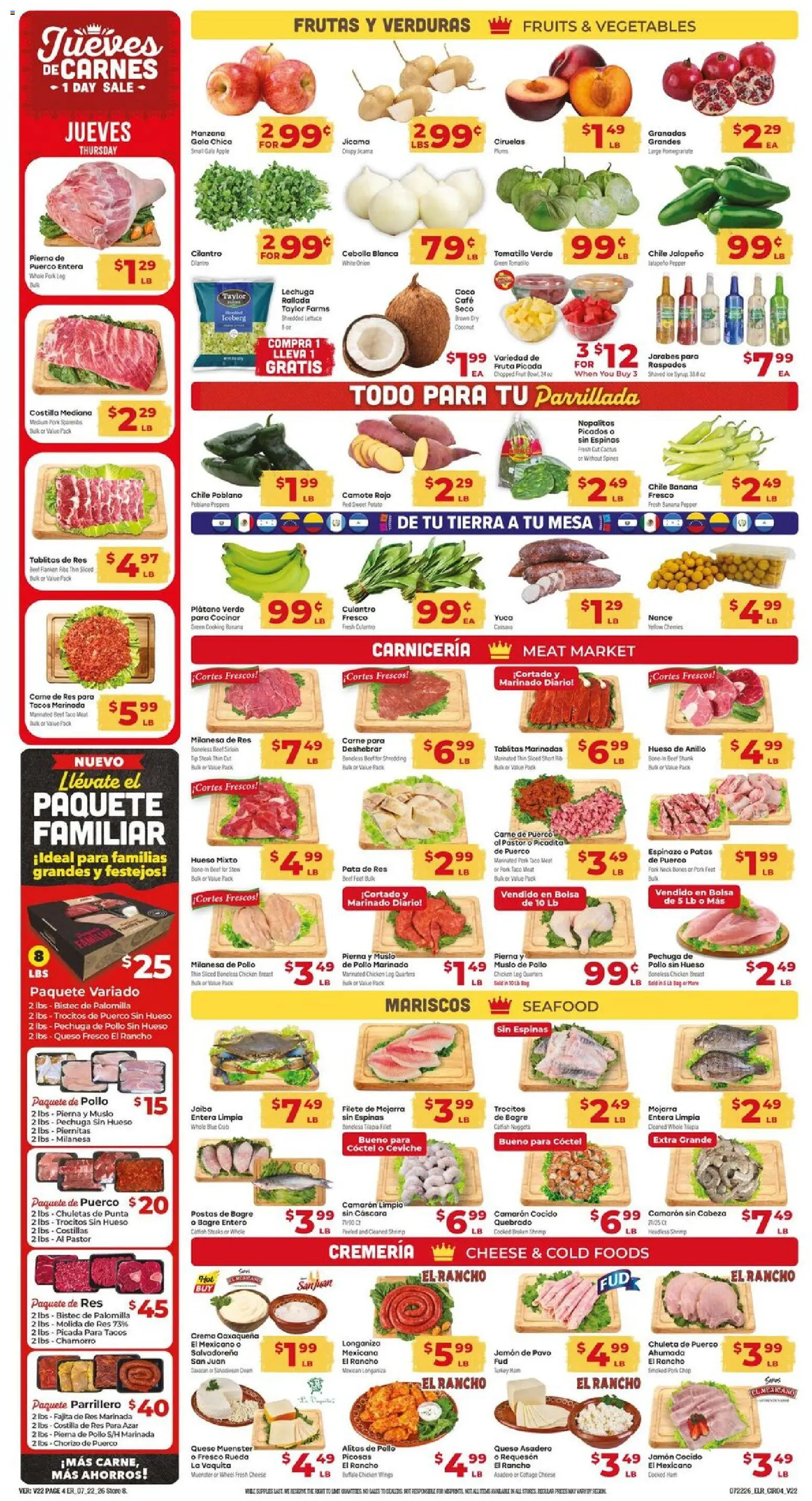 El Rancho Weekly Ad - valid from 07/22/2026 | Page: 4 | Products: Lettuce, Cheese, Cottage cheese, Fruits
