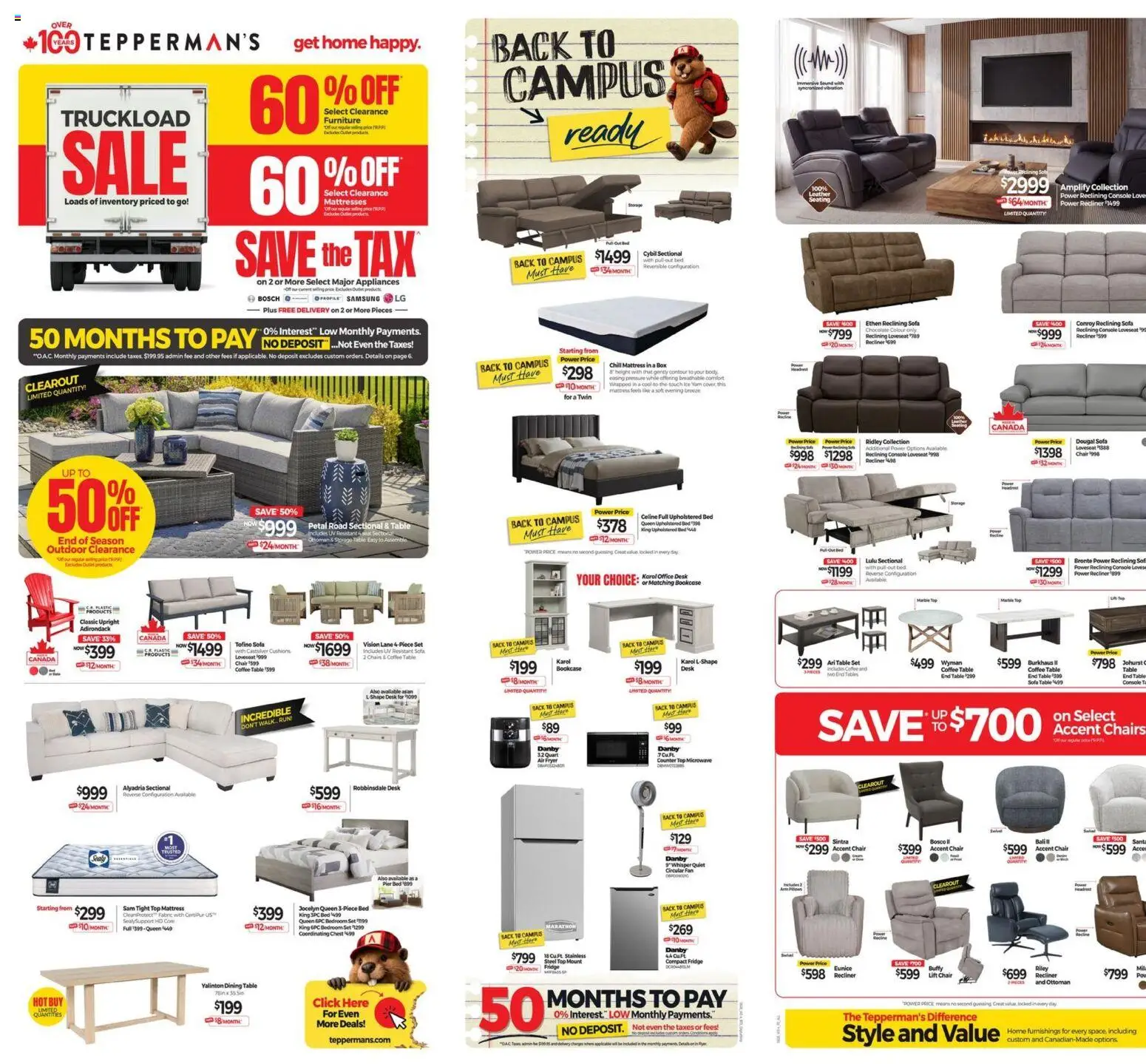 Tepperman's flyer valid from Aug 14, 2026 | Page: 1 | Products: Mattresses, Mattress, Table, Chair