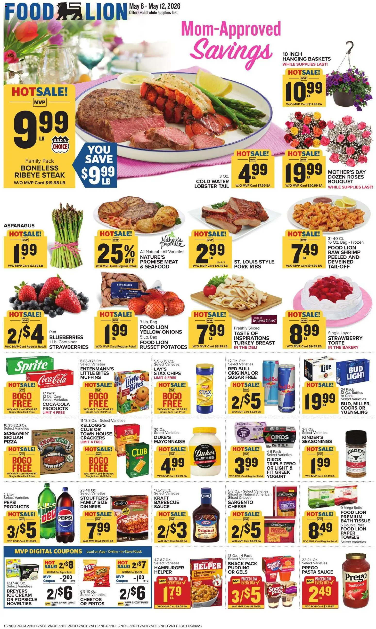 Food Lion Weekly Ad - valid from 06.05.2026 | Page: 1 | Products: Yogurt, Pork, Pasta, Water
