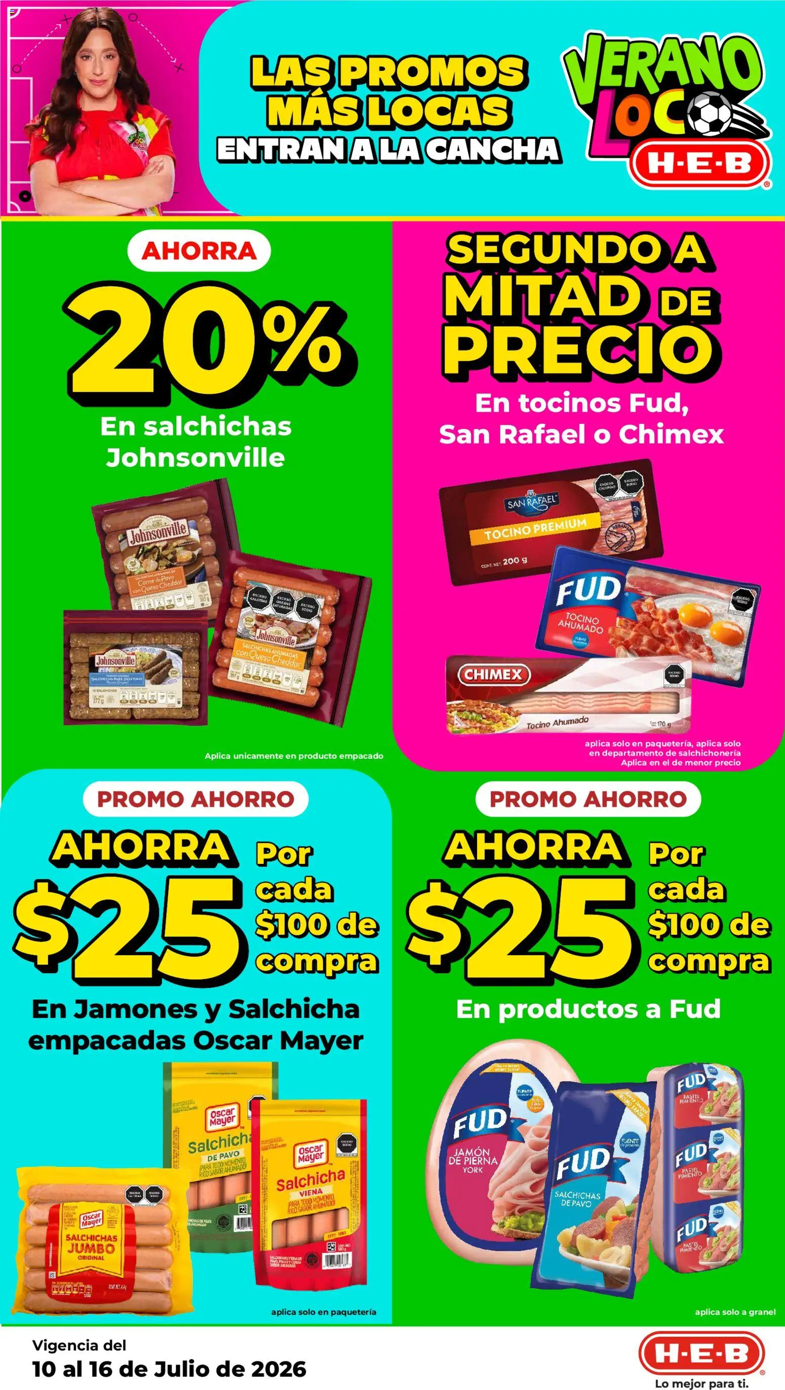 Nuevas ofertas de H-E-B válidas en toda la República Mexicana desde el 10/07/2026. ¡Encuentra las mejores ofertas en H-E-B folleto! | Página: 15 | Productos: Tocino, Salchicha, Queso, Jamón