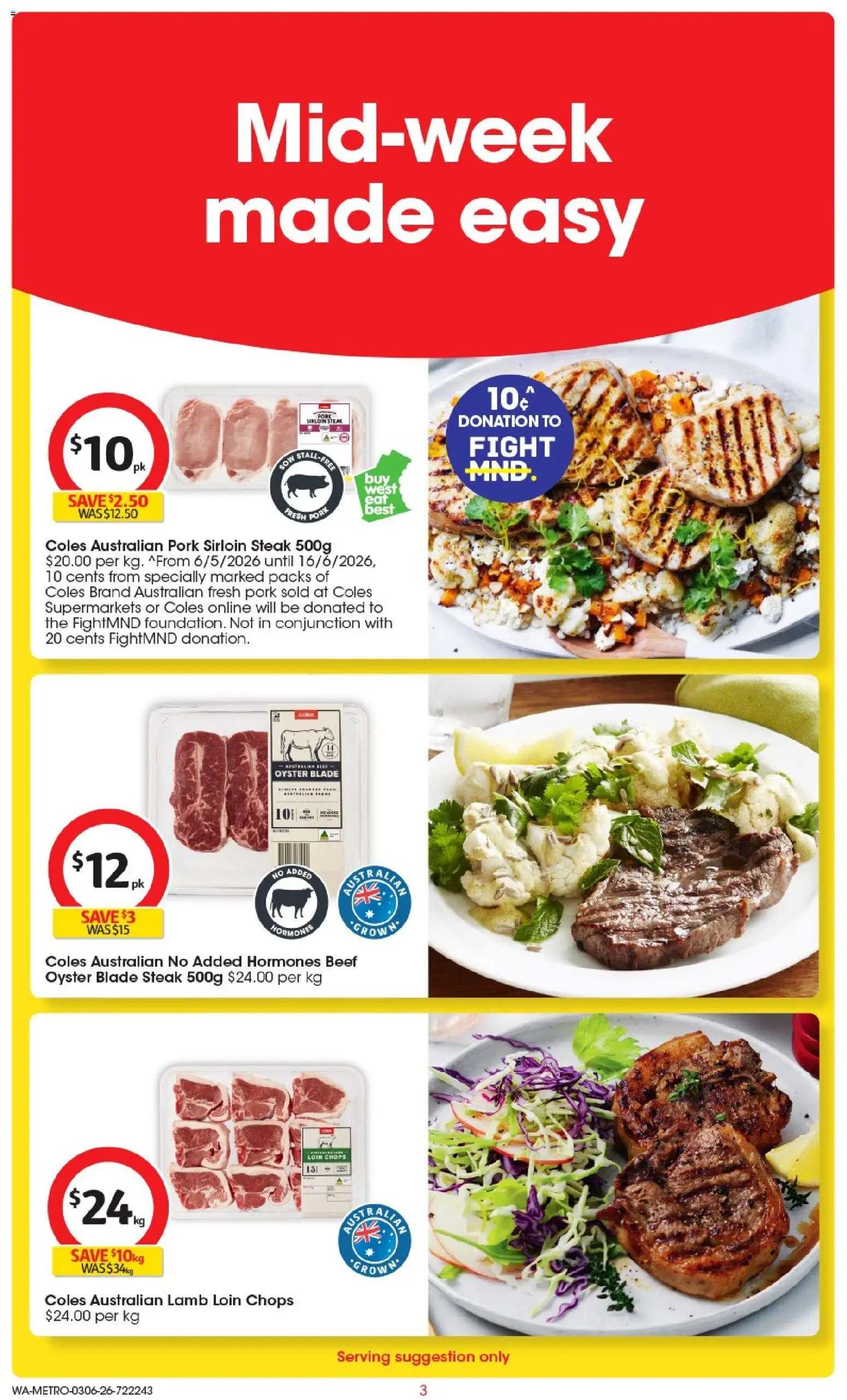 Coles catalogue - valid from 03.06.2026 | Page: 3 | Products: Pork, Lamb, Beef, Steak