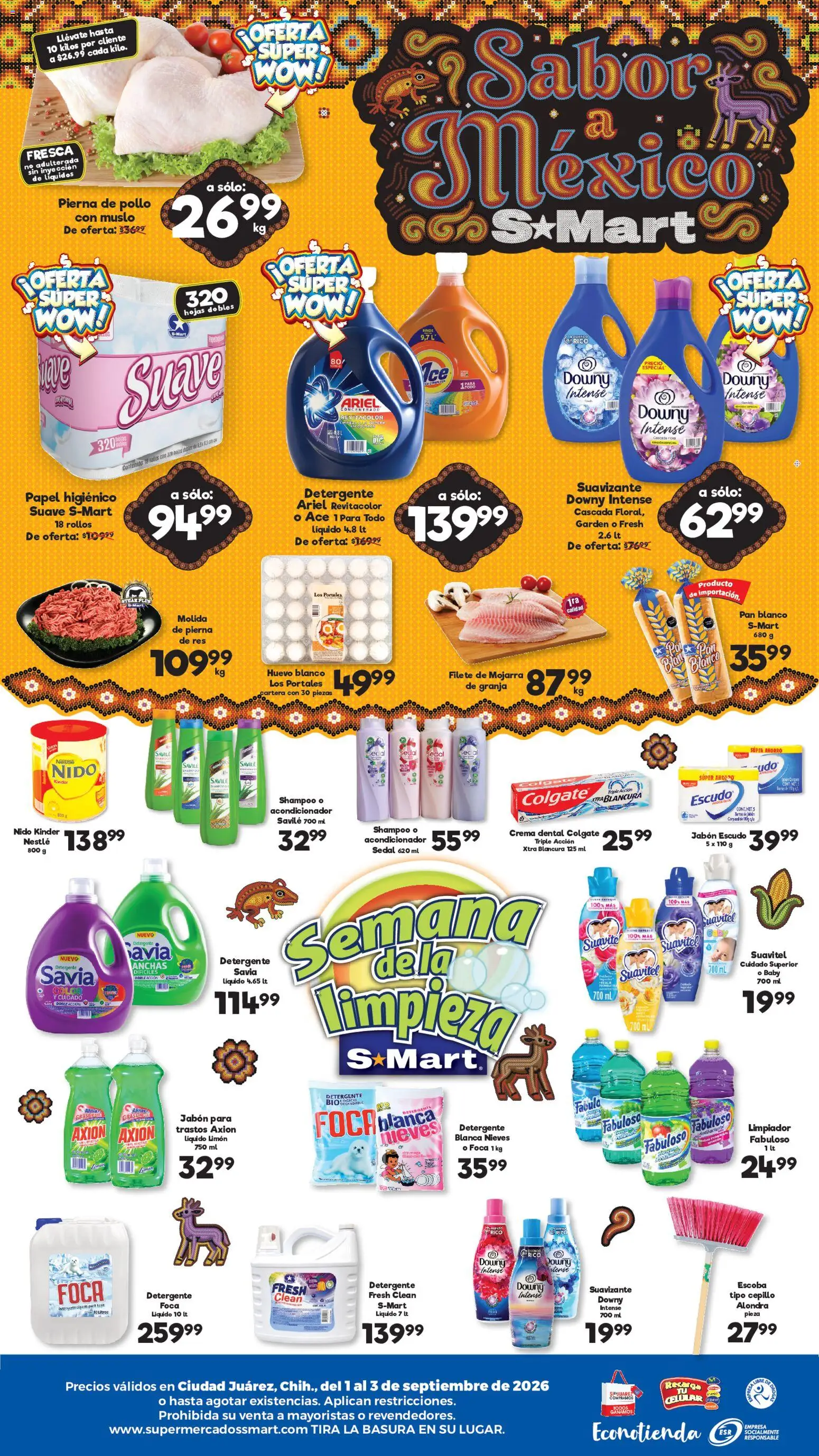 Nuevas ofertas de S-Mart válidas en toda la República Mexicana desde el 01/09/2026. ¡Encuentra las mejores ofertas en S-Mart folleto Juárez! | Página: 2 | Productos: Detergente, Steak, Crema, Liga