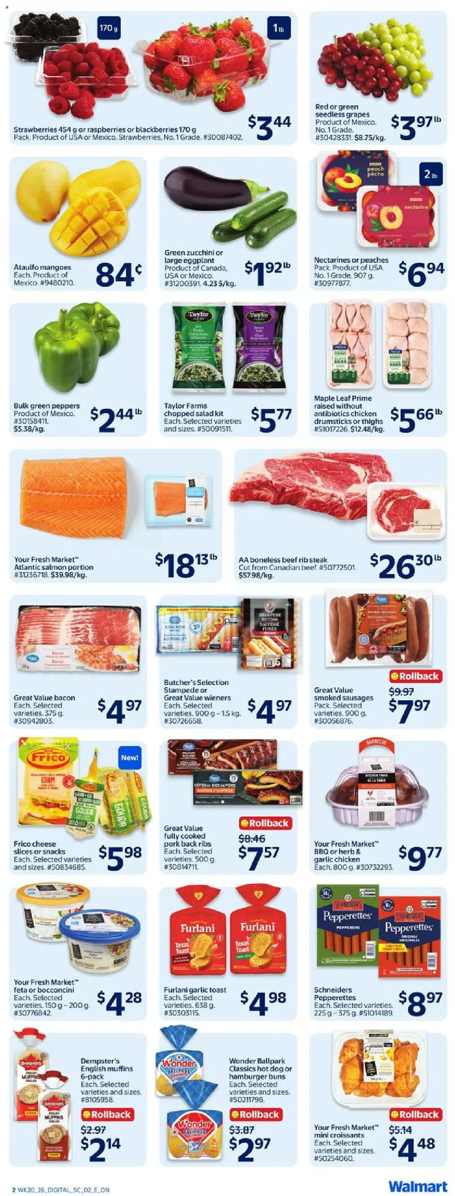 Walmart flyer valid from 11.06.2026 | Page: 3 | Products: Beef, Strawberries, Salad, Chicken