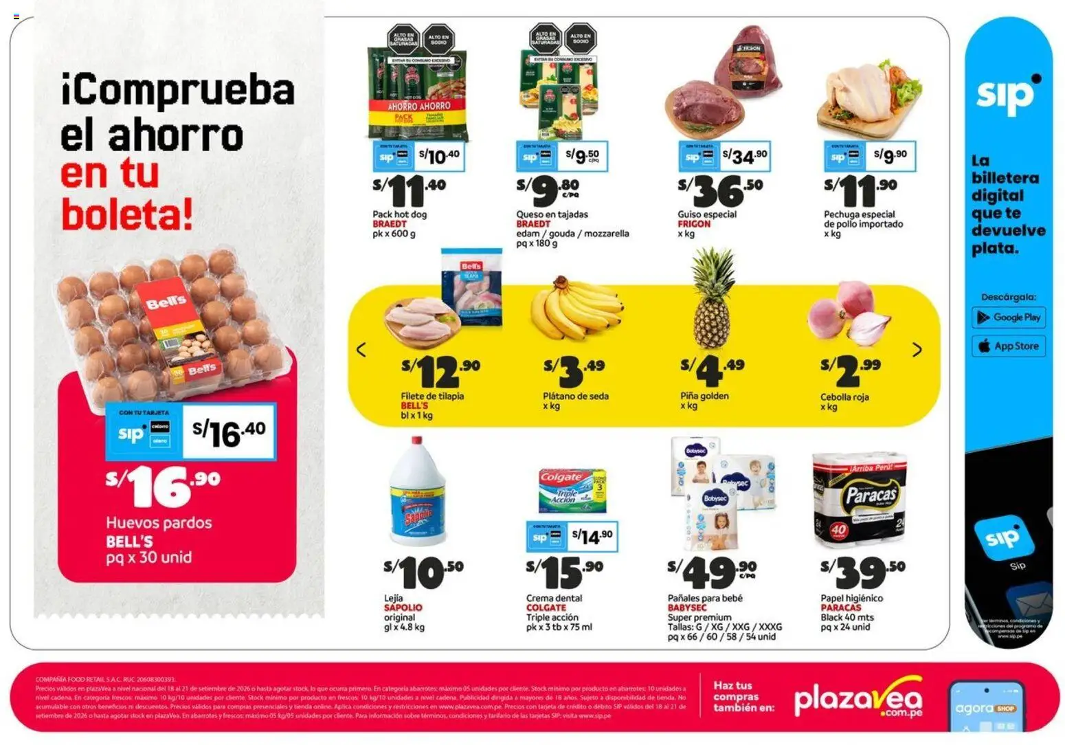 Catálogo Plaza Vea válido desde 18/09/2026 | Página: 2 | Productos: Pañales para bebé, Pollo, Piña, Tilapia