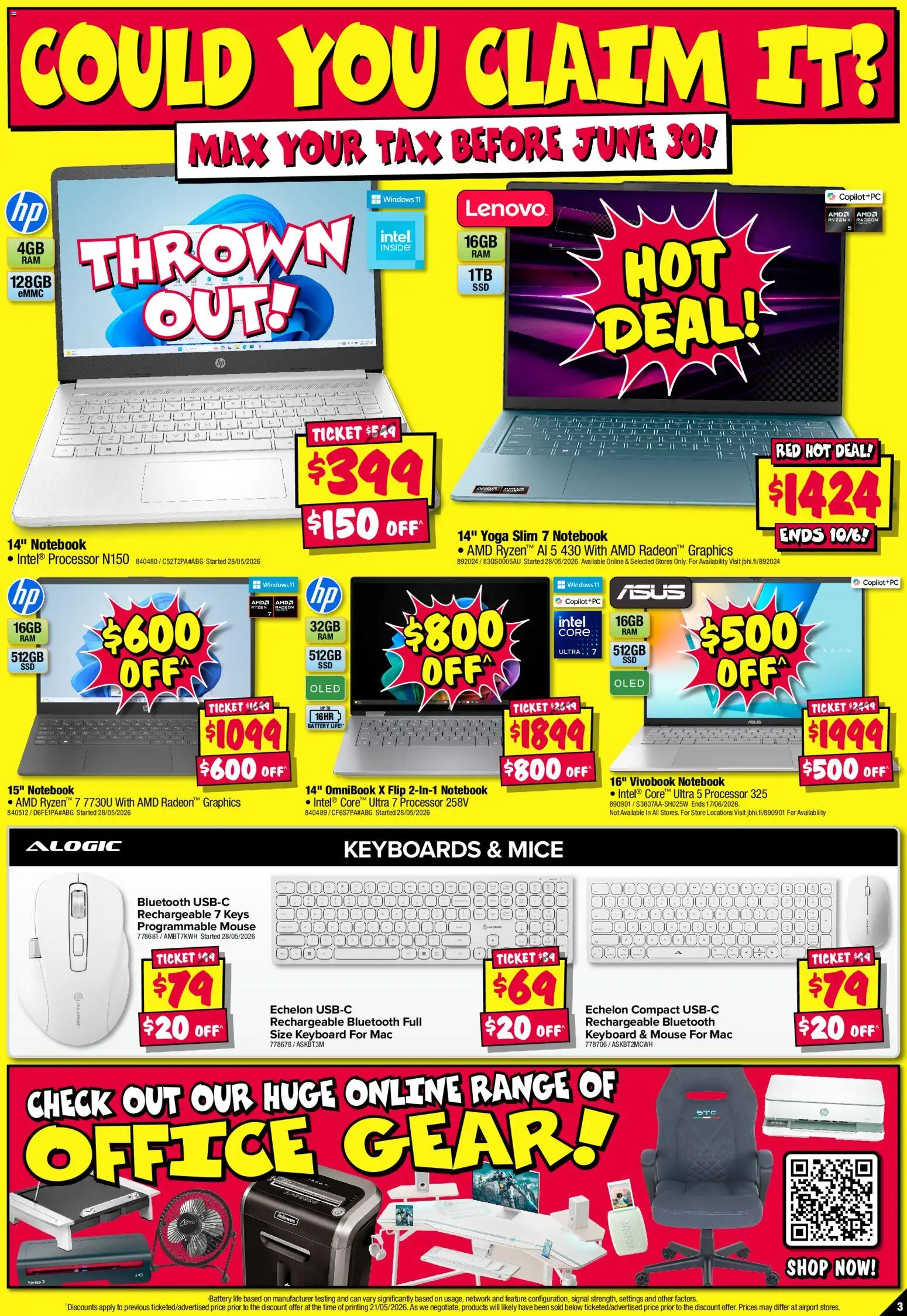 JB Hi-Fi catalogue - valid from 04.06.2026 | Page: 3 | Products: Battery, Notebook, Mouse, Keyboard