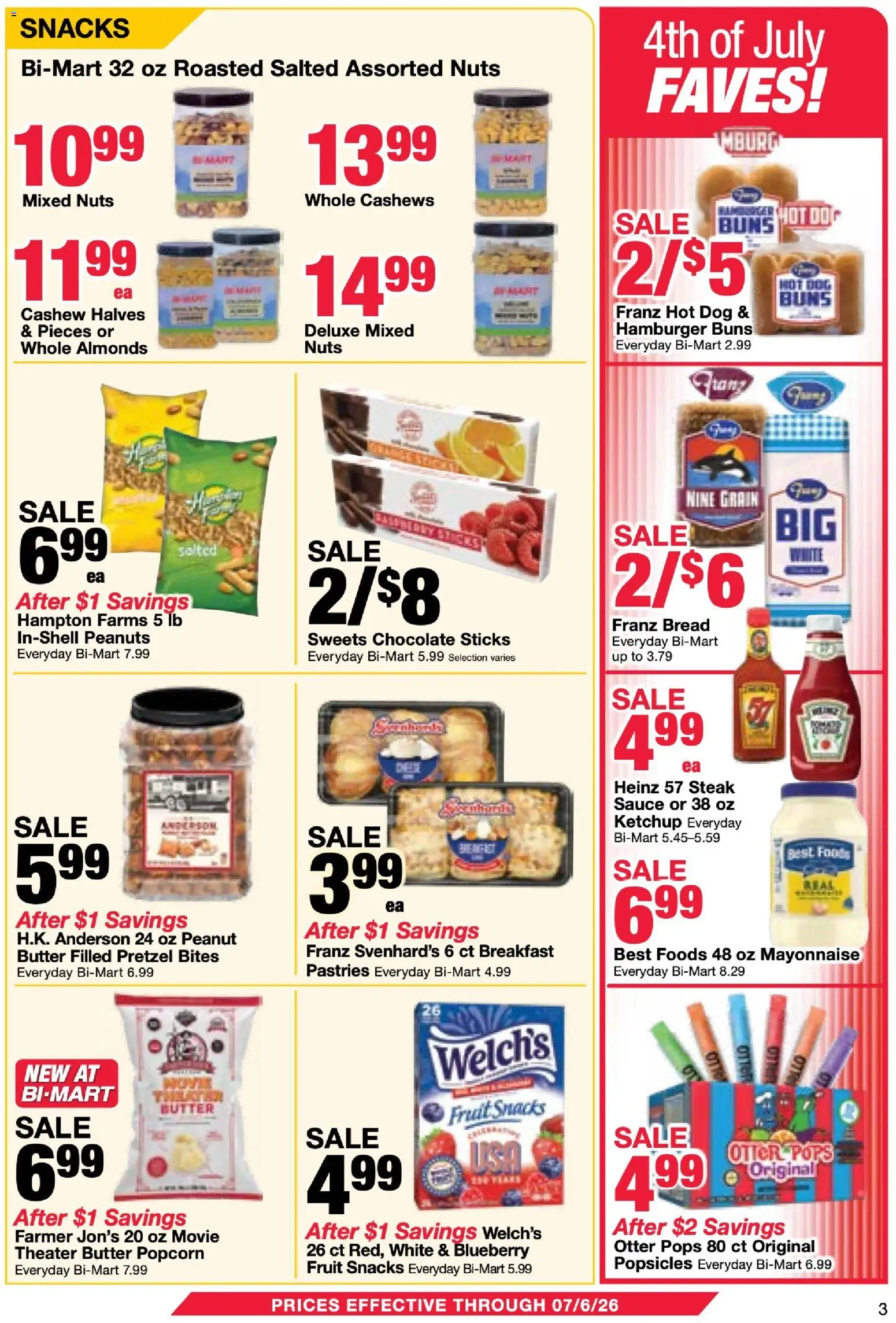 Bi-Mart Membership Savings Book - valid from 06/23/2026 | Page: 3 | Products: Butter, Chocolate, Ketchup, Nuts