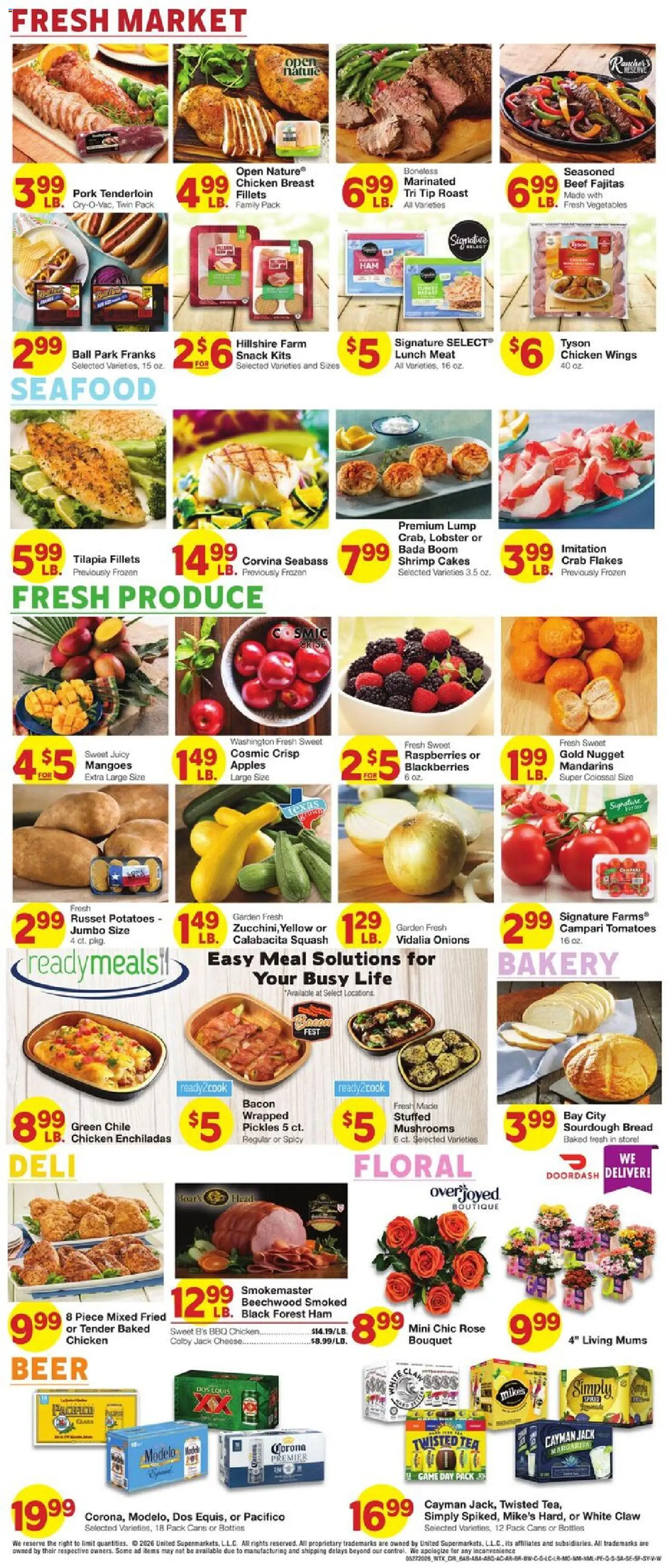 United Supermarkets Weekly Ad - valid from 27.05.2026 | Page: 6 | Products: Pork, Apples, Vegetables, Game