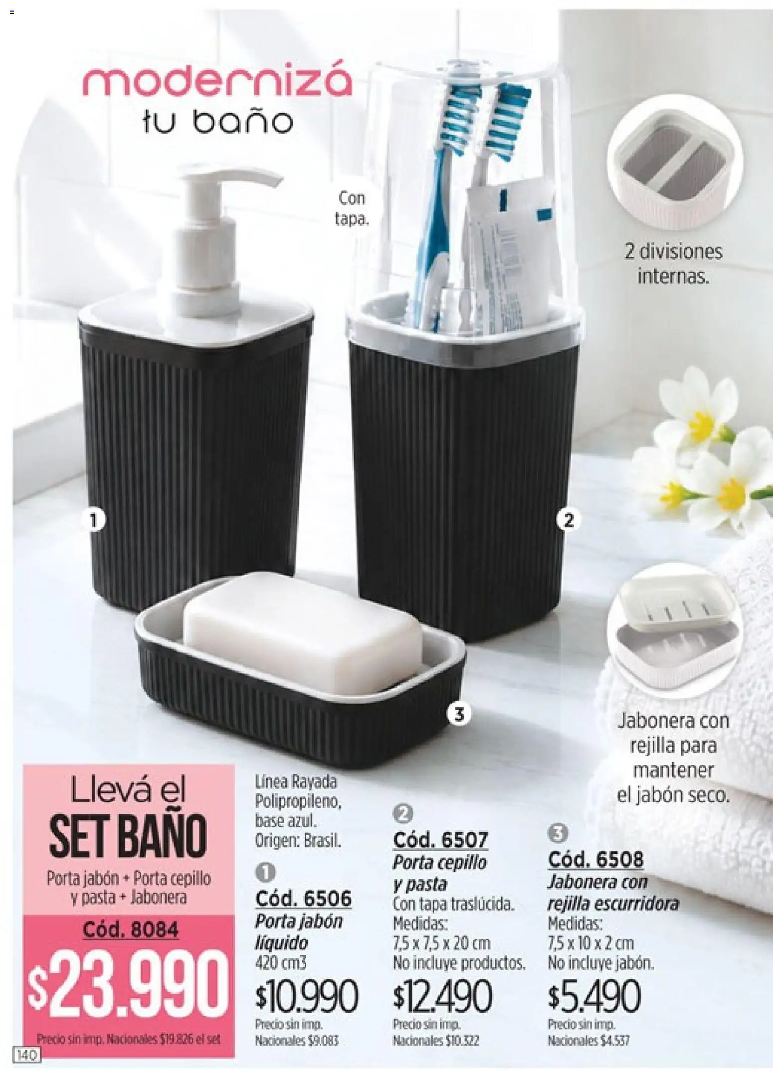 Catálogo Amodil Campaña 15 │ válido desde el 26/08/2026 | Página: 140 | Productos: Jabonera, Rejilla, Cepillo, Jabón