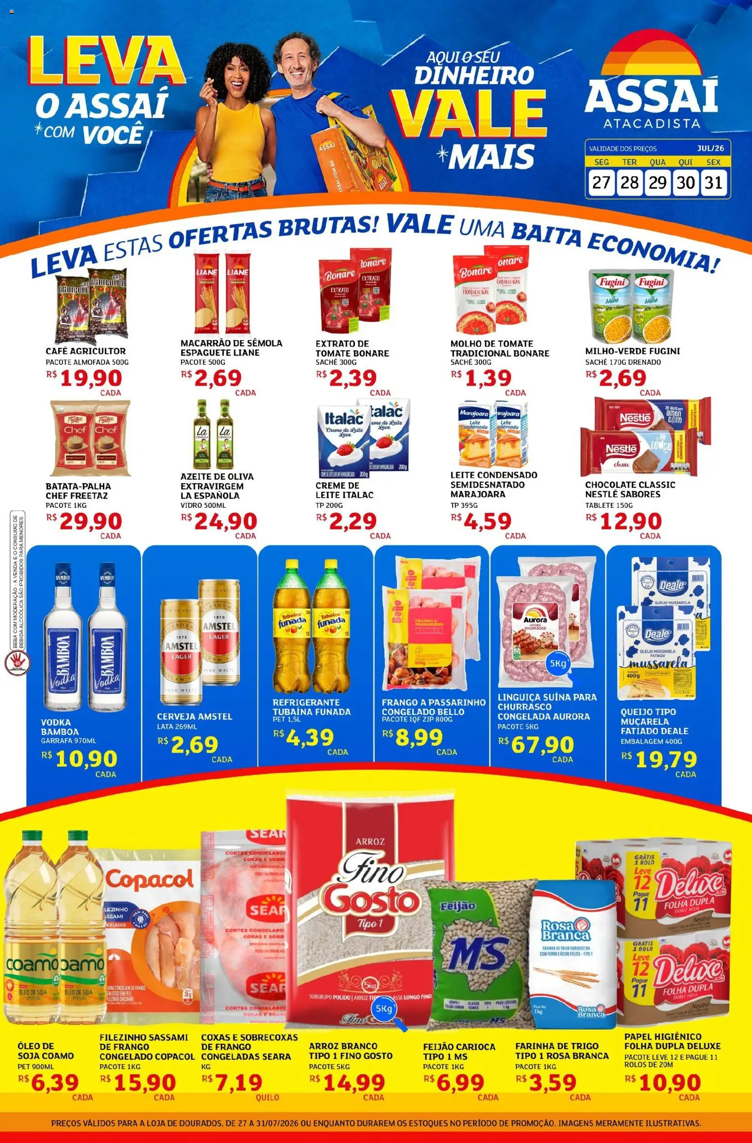 Assaí Atacadista Folheto - válido de 27/07/2026 | Página: 1 | Produtos: Espaguete, Almofada, Leite, Azeite