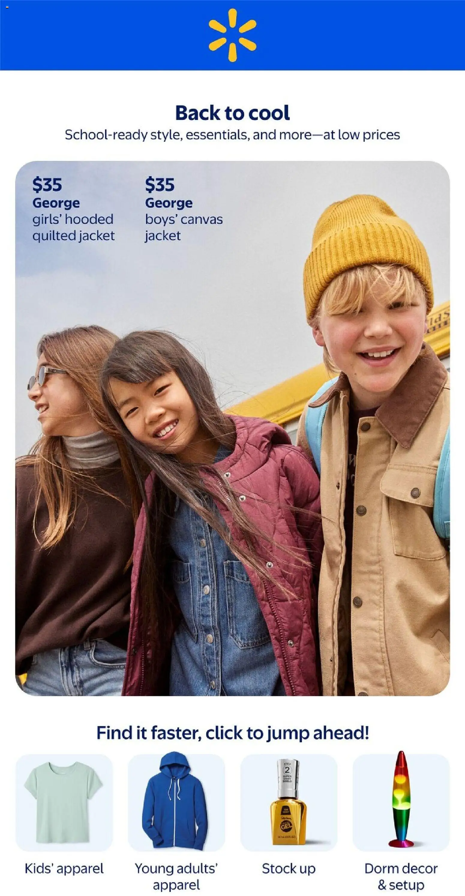 Walmart flyer valid from Jul 30, 2026 | Page: 1 | Products: Shoes, Jacket