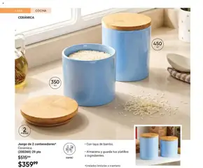 Vista previa de Juego de 2 contenedores*, Cerámica. Con tapa de bambú. Almacena y guarda tus platillos o ingredientes., nuevo folleto de la tienda, válido en México a partir del 10/07/2026 | Página: 132 | Productos: Juego, Cocina