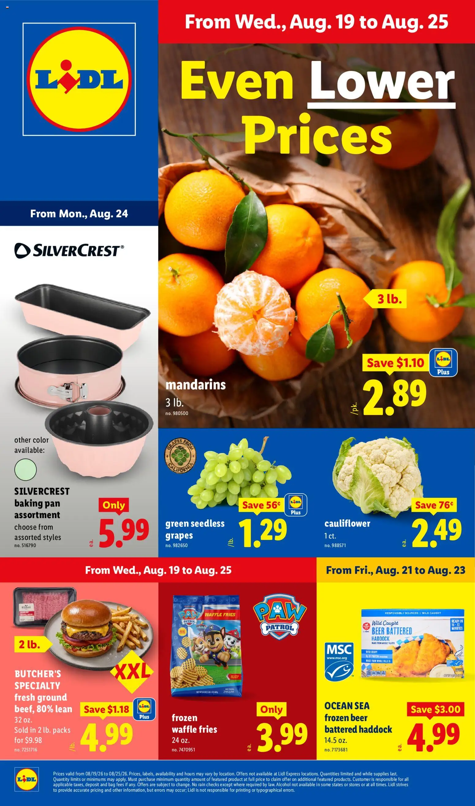 Lidl Weekly Ad - valid from 08/19/2026 | Page: 1 | Products: Pan, Alcohol, Grapes, Cauliflower