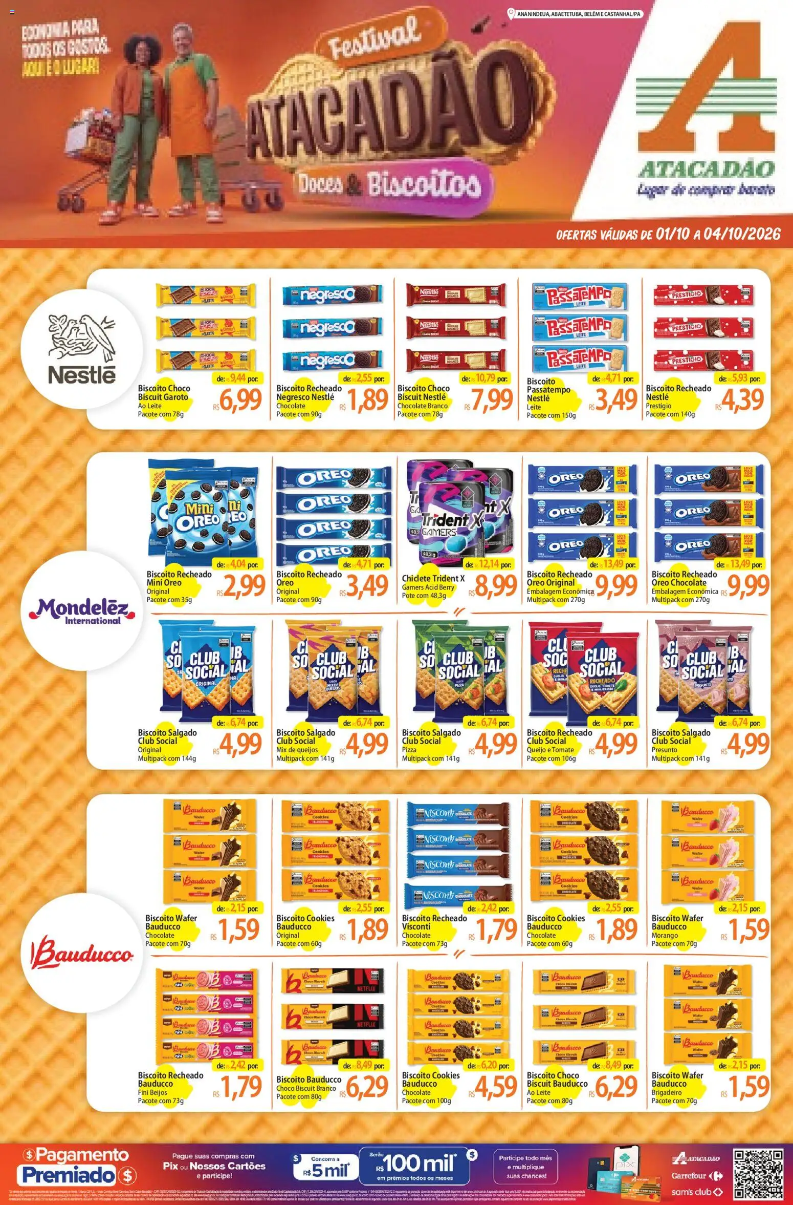 Atacadão Folheto - válido de 01/10/2026 | Página: 1 | Produtos: Biscoito, Leite, Queijo, Chiclete