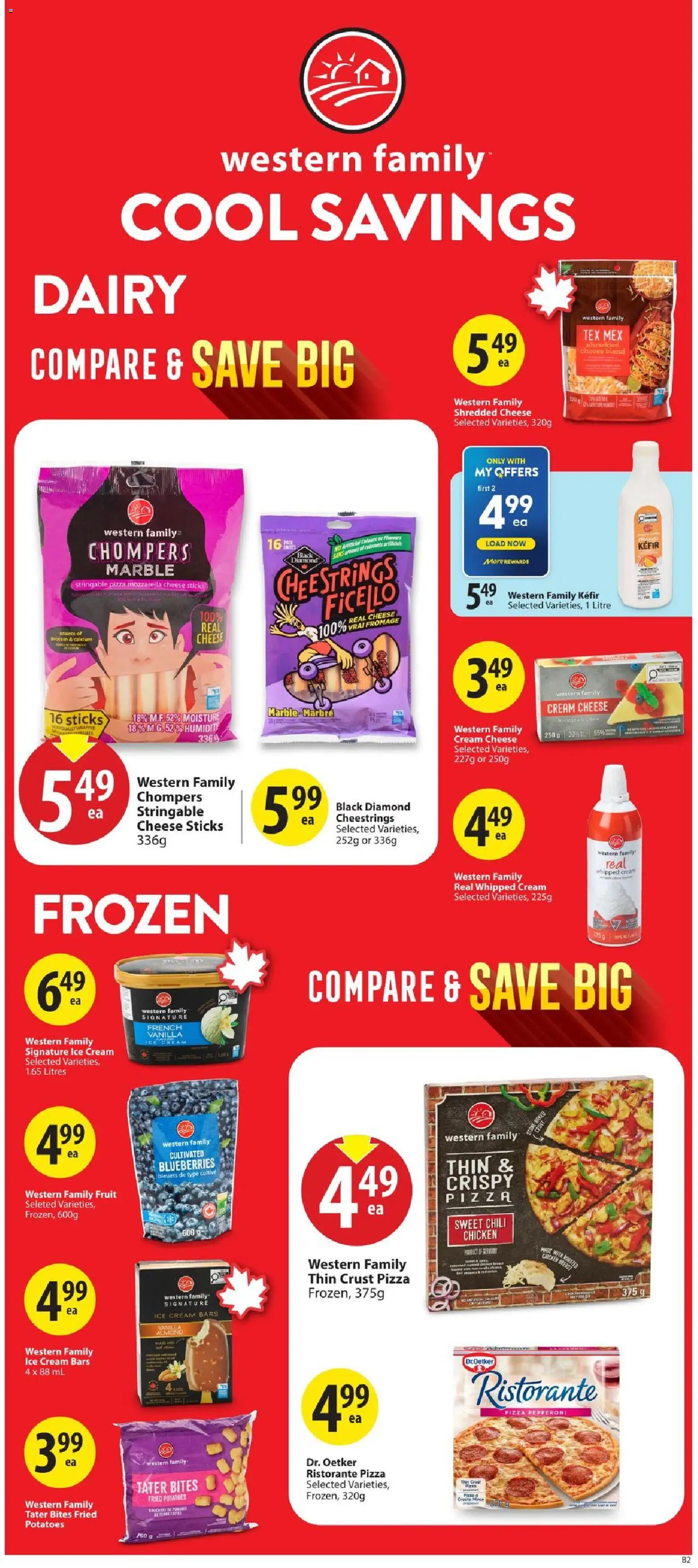 Save on foods flyer valid from Aug 6, 2026 | Page: 18 | Products: Cheese sticks, Blueberries, Chicken breast, Pizza