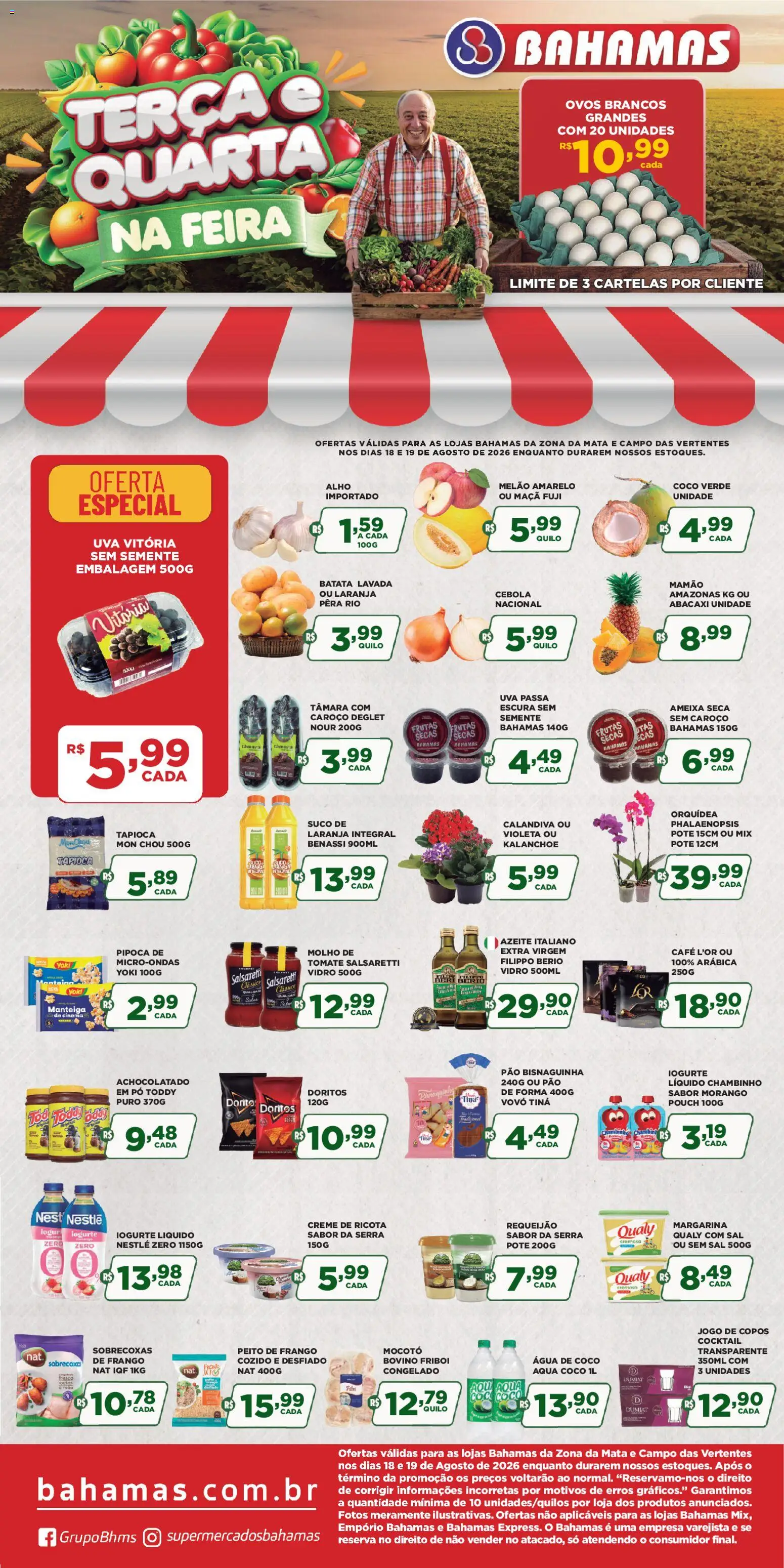 Bahamas Supermercados Folheto - válido de 18/08/2026 | Página: 1 | Produtos: Frutas, Café, Frango, Pipoca