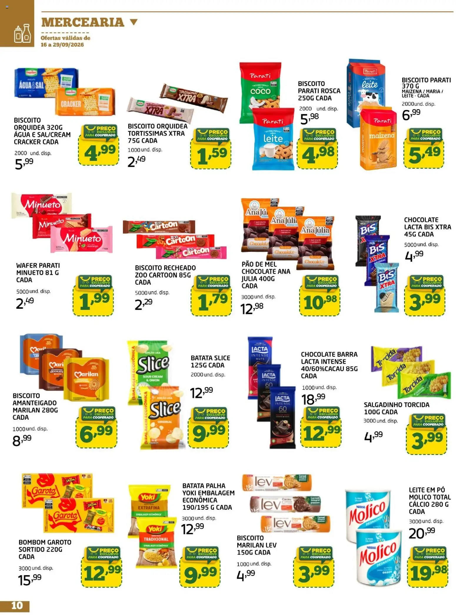 Cooper Folheto - válido de 16/09/2026 | Página: 10 | Produtos: Biscoito parati, Pão, Bombom, Leite em pó