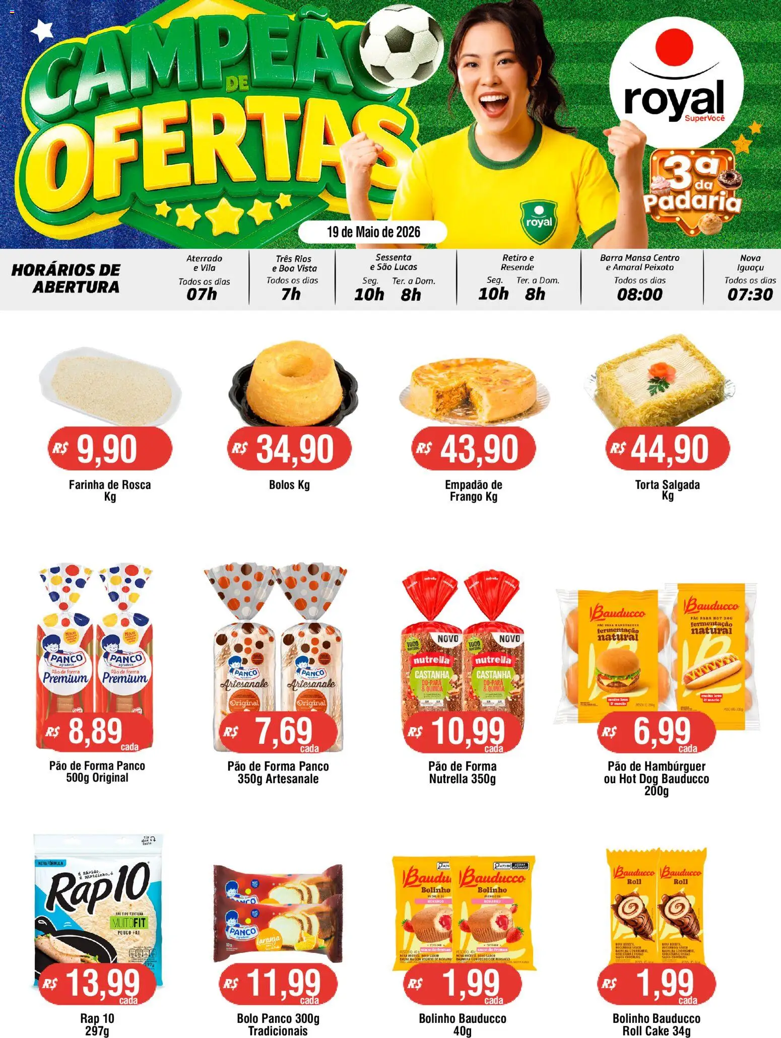 Royal Supermercados Folheto - válido de 19.05.2026 | Página: 1 | Produtos: Quinoa, Bolo, Pão de forma, Hambúrguer