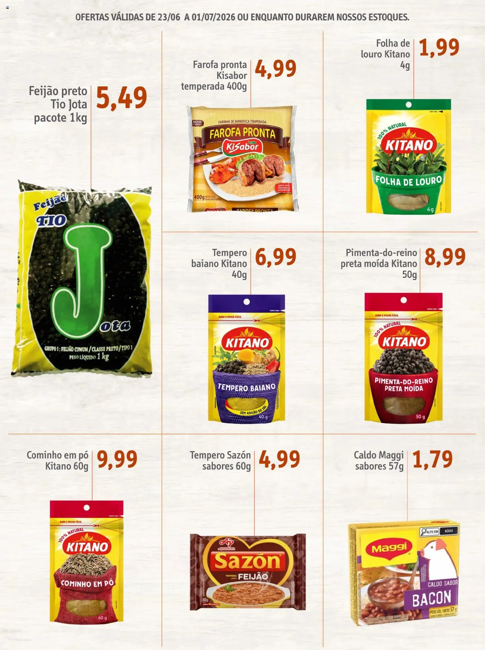 Sonda Folheto - válido de 23/06/2026 | Página: 2 | Produtos: Mandioca, Pó, Cominho, Farofa