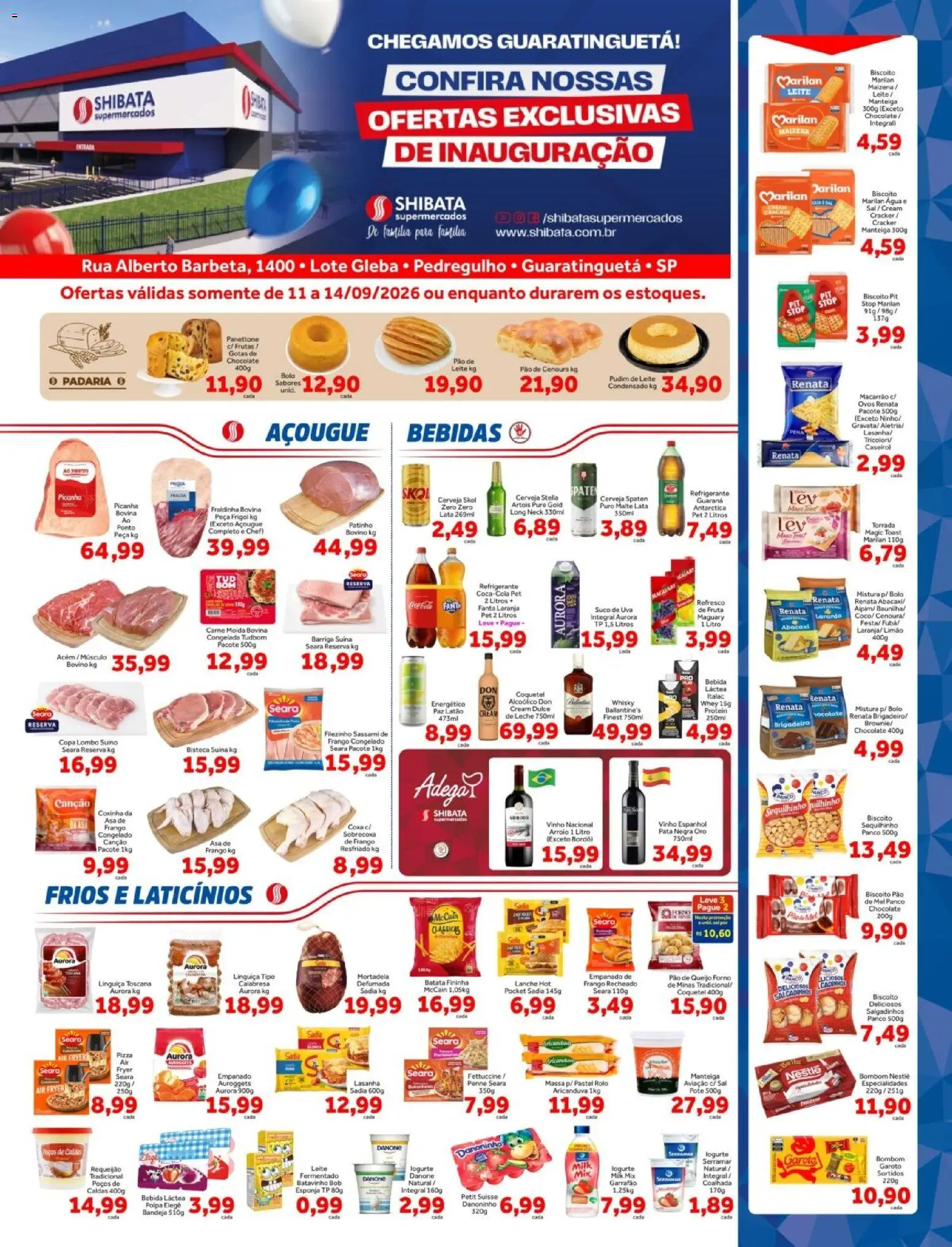 Shibata Folheto - válido de 11/09/2026 | Página: 1 | Produtos: Uva, Mortadela, Macarrão, Frango