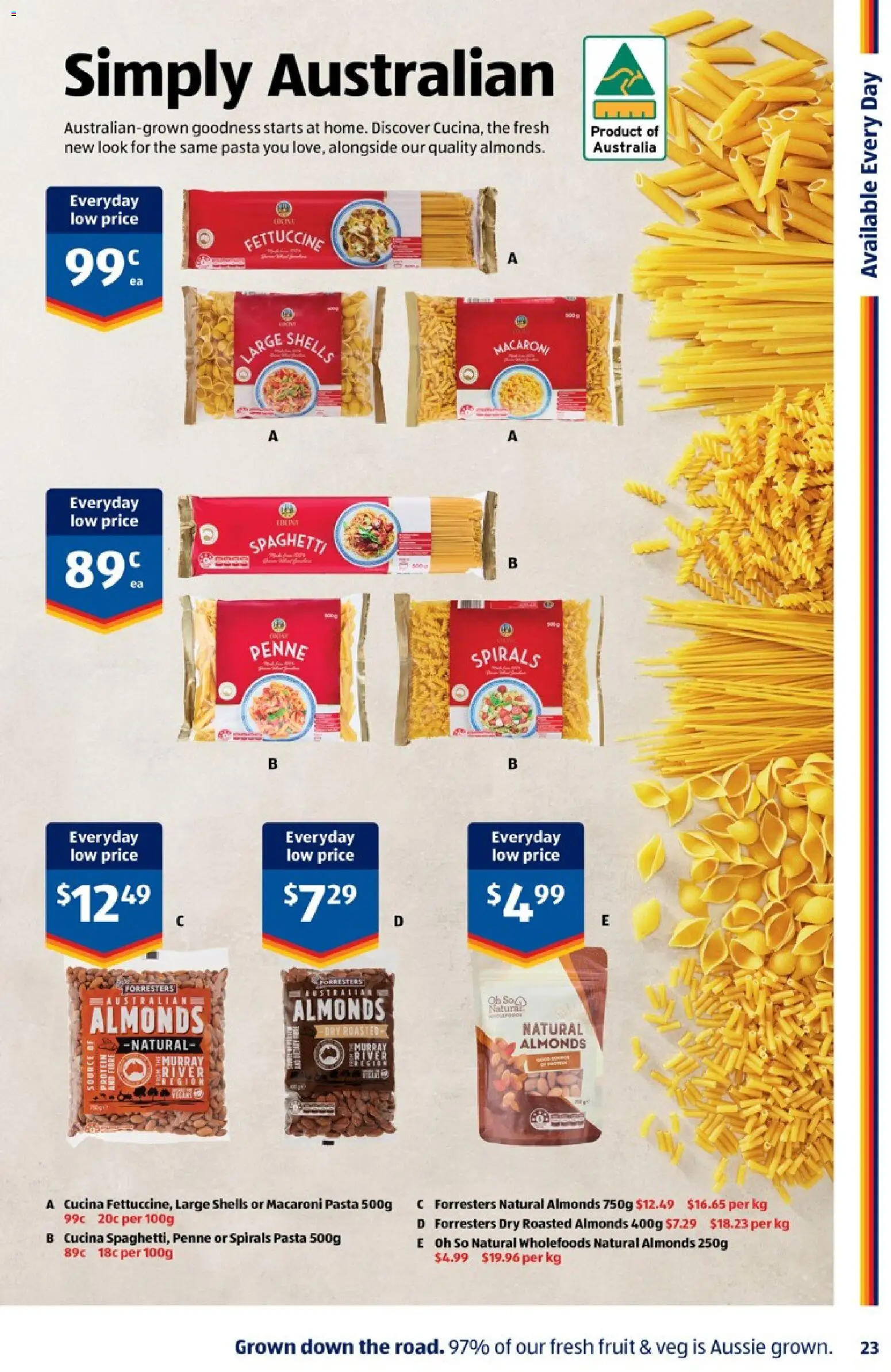 Aldi catalogue - valid from 22/09/2026 | Page: 23 | Products: Roasted almonds, Protein, Fruit, Spaghetti