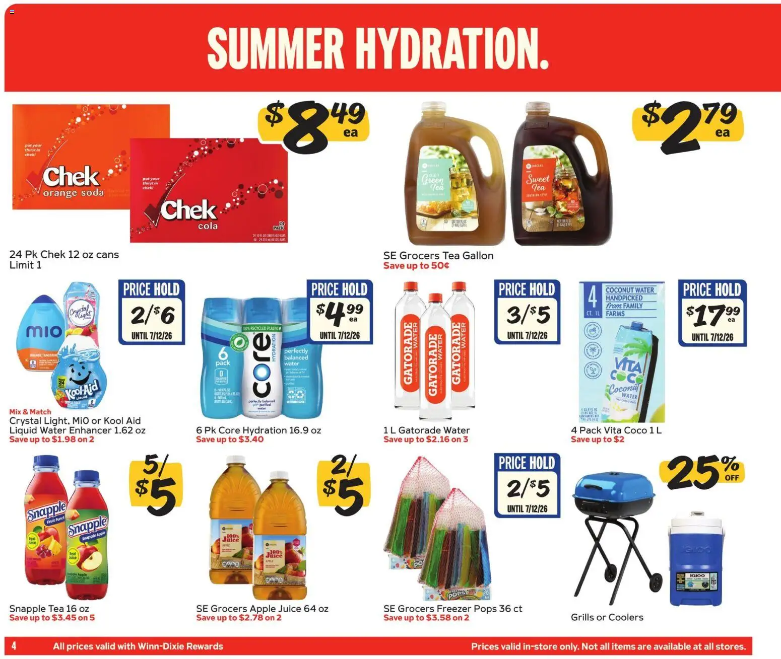 Winn Dixie In-Store Flyer - valid from 06/24/2026 | Page: 4 | Products: Juice, Tea, Water, Freezer