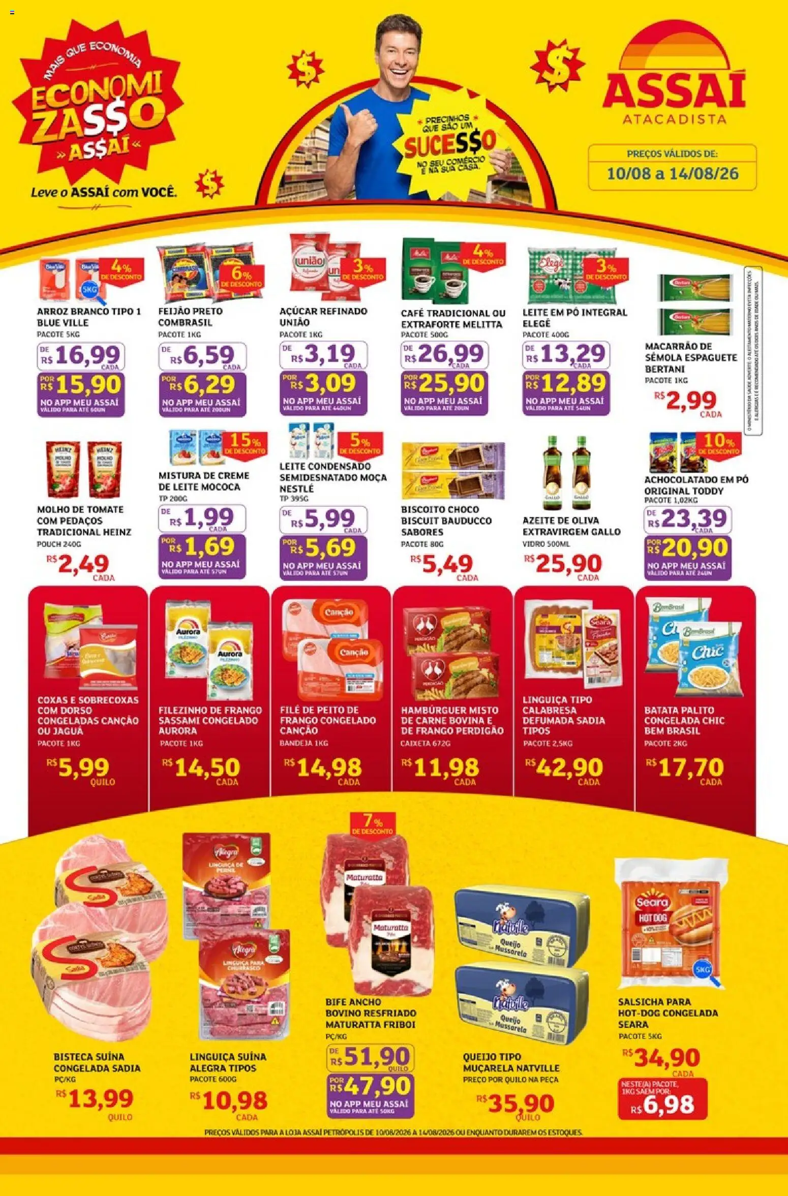 Assaí Atacadista Folheto - válido de 10/08/2026 | Página: 1 | Produtos: Salsicha, Café, Carne, Azeite