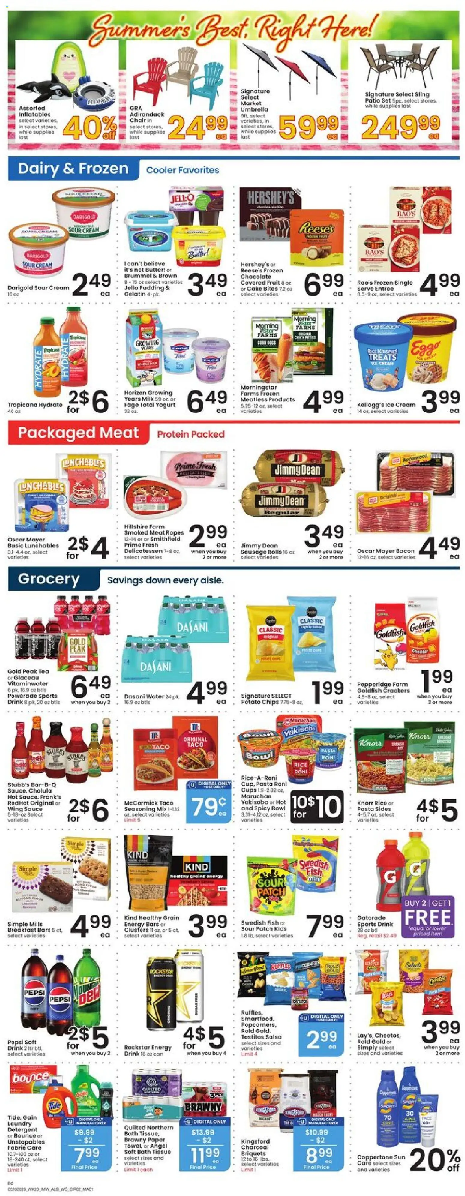 Albertsons Weekly Ad - valid from 20.05.2026 | Page: 3 | Products: Butter, Sour cream, Water, Umbrella