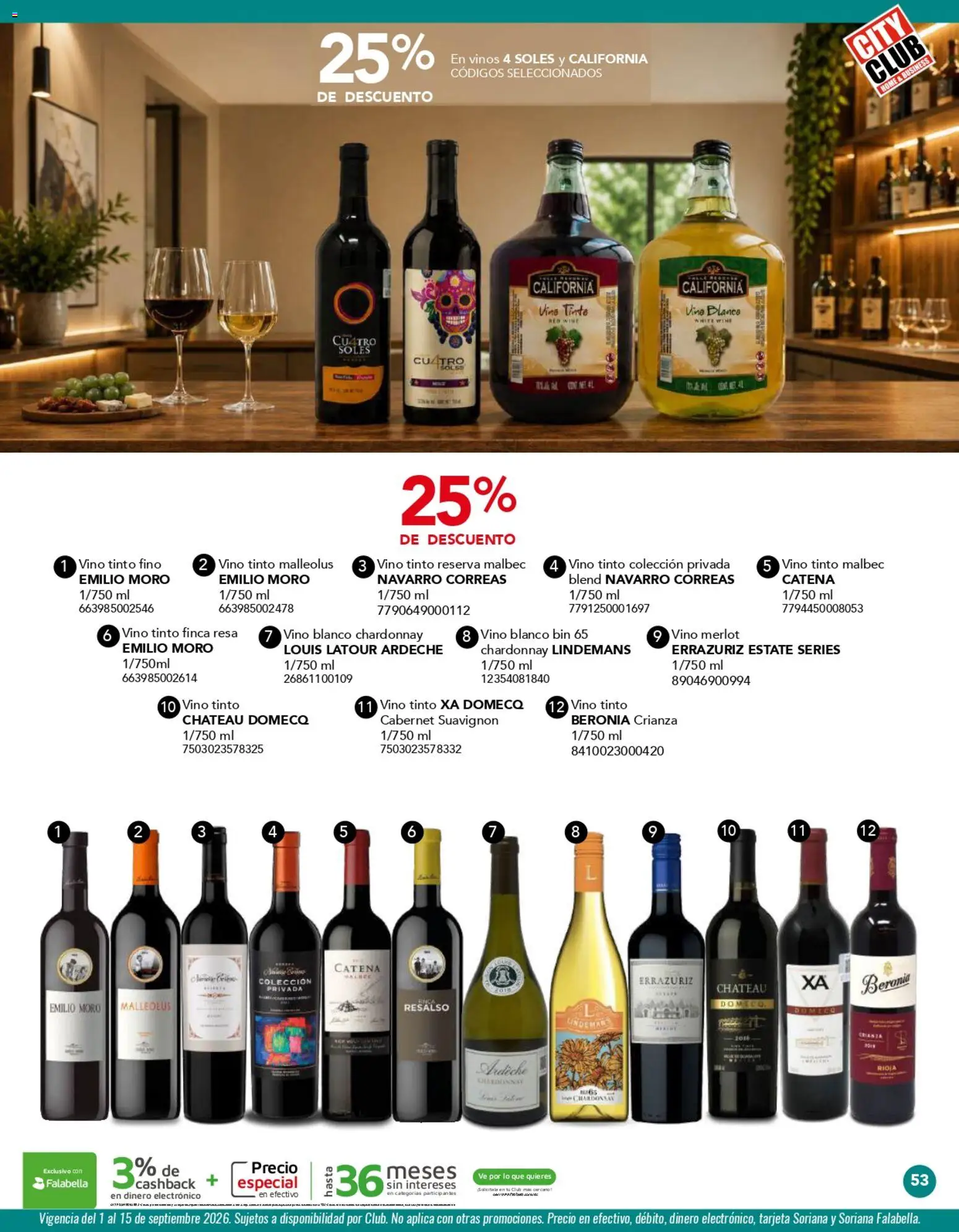 Nuevas ofertas de City Club válidas en toda la República Mexicana desde el 01/09/2026. ¡Encuentra las mejores ofertas en City Club catálogo! | Página: 53 | Productos: Vino tinto, Vino blanco, Vino