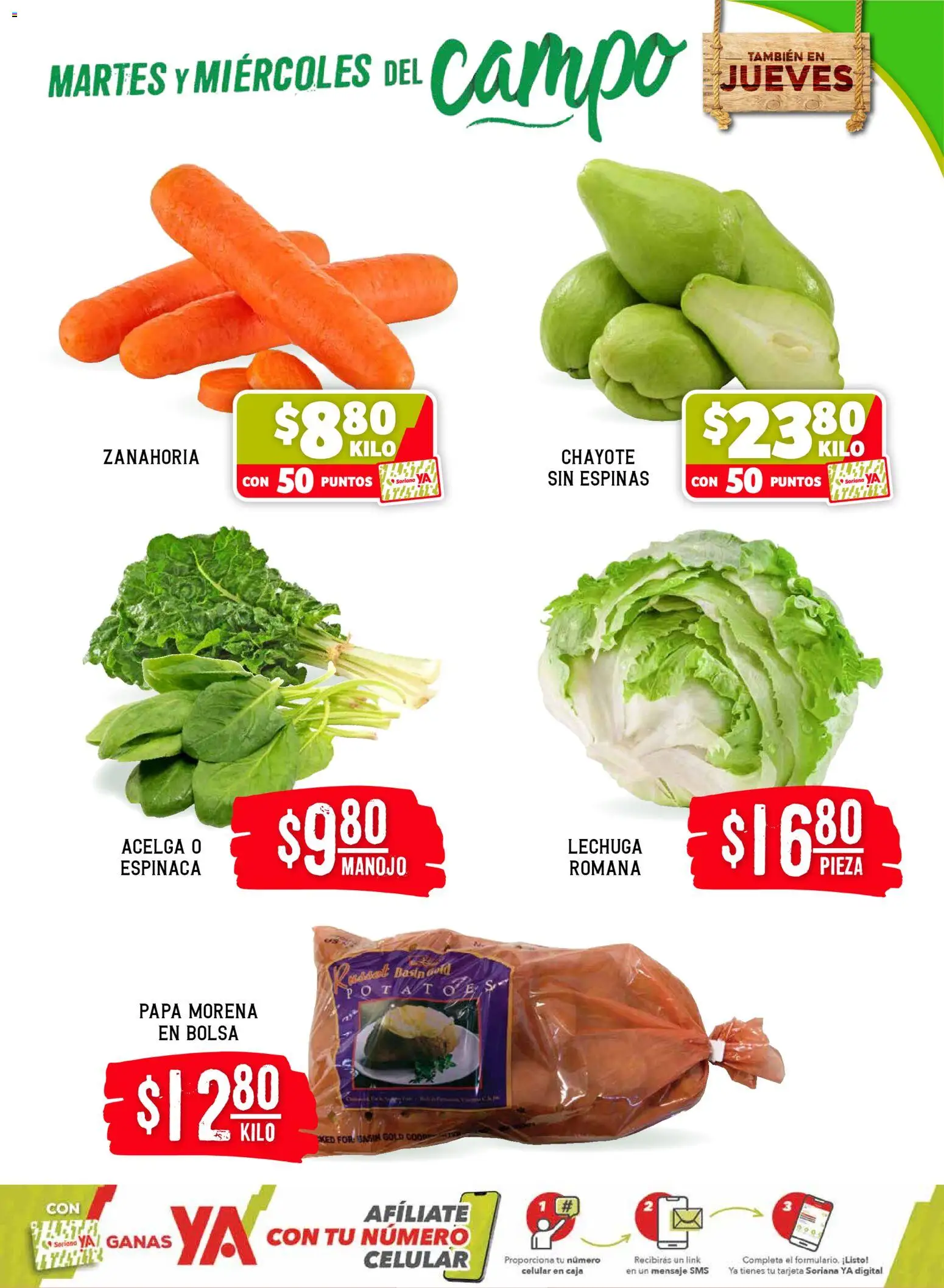 Nuevas ofertas de Soriana válidas en toda la República Mexicana desde el 05.05.2026. ¡Encuentra las mejores ofertas en Soriana Martes y Miércoles del Campo Híper: Saltillo y Torreón! | Página: 3 | Productos: Bolsa, Lechuga, Espinaca, Zanahoria