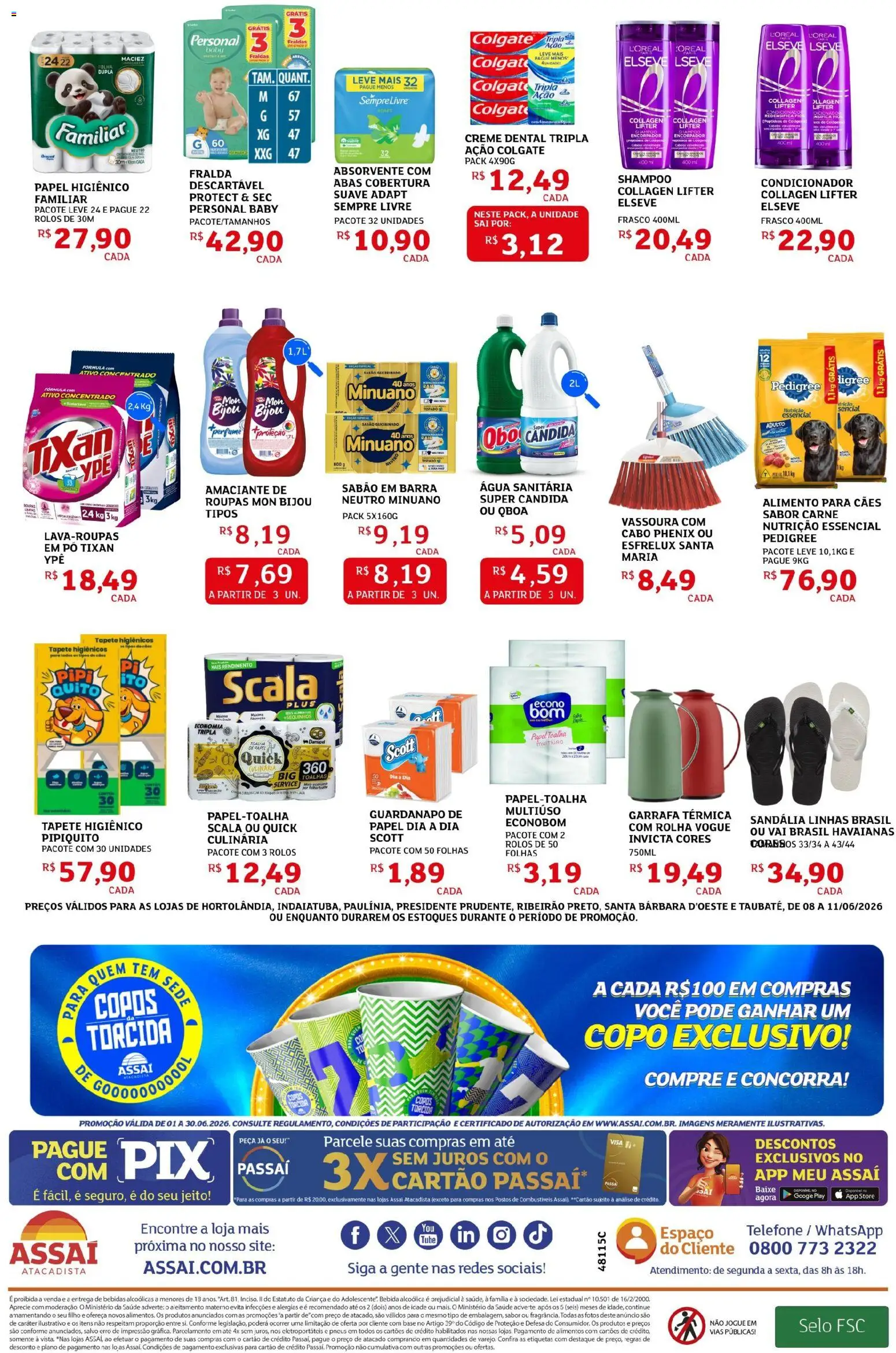 Assaí Atacadista Folheto - válido de 08.06.2026 | Página: 4 | Produtos: Roupas, Bebida, Telefone, Fraldas