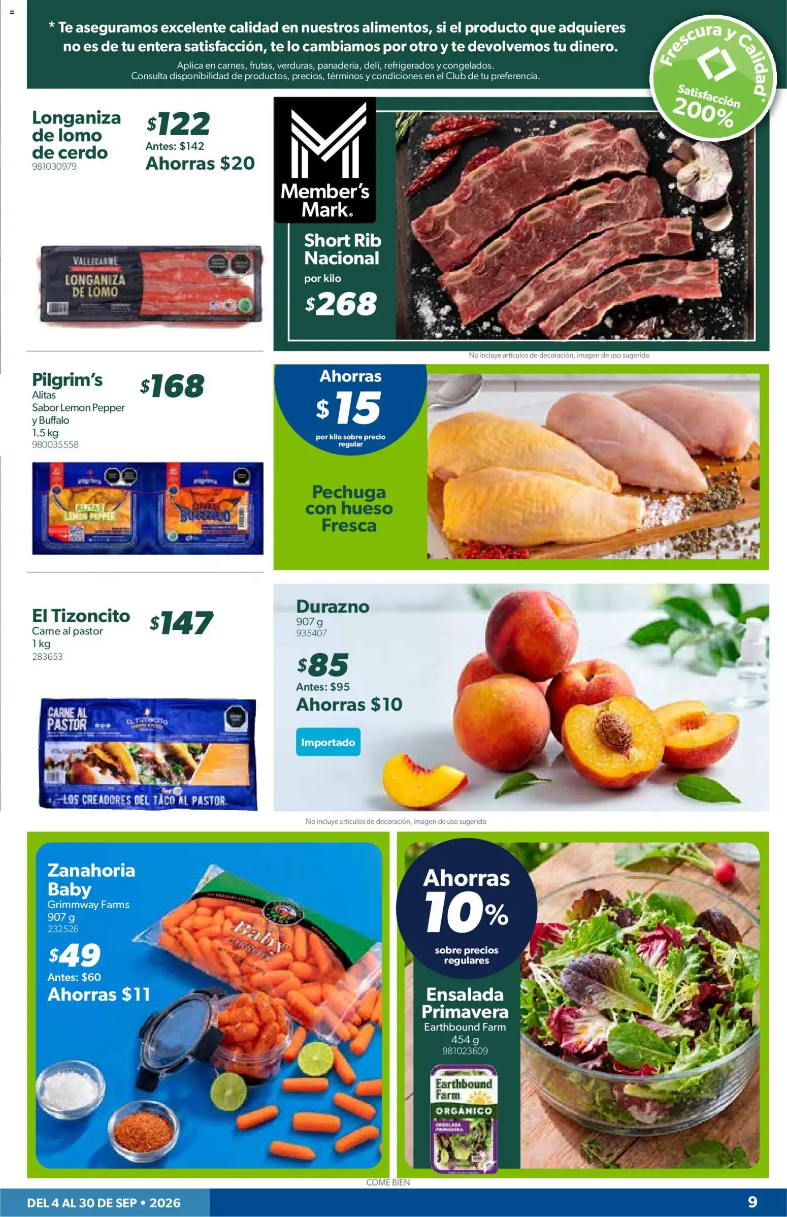 Nuevas ofertas de Sam's Club válidas en toda la República Mexicana desde el 04/09/2026. ¡Encuentra las mejores ofertas en Sam's Club catálogo Momento para consentirte! | Página: 9 | Productos: Cerdo, Ensalada, Zanahoria, Sobre