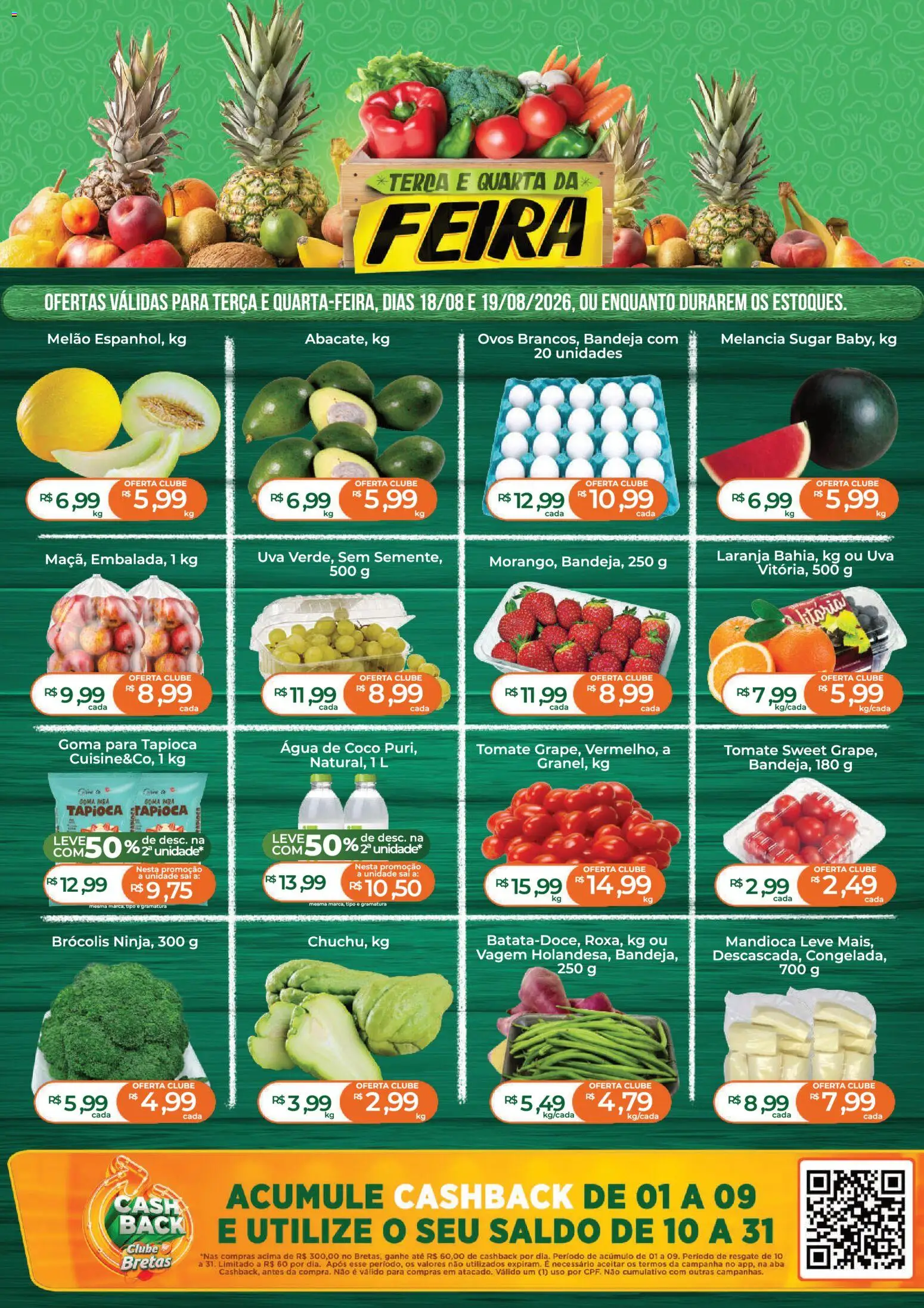 Bretas Folheto - válido de 18/08/2026 | Página: 1 | Produtos: Melancia, Melão, Tomate, Uva