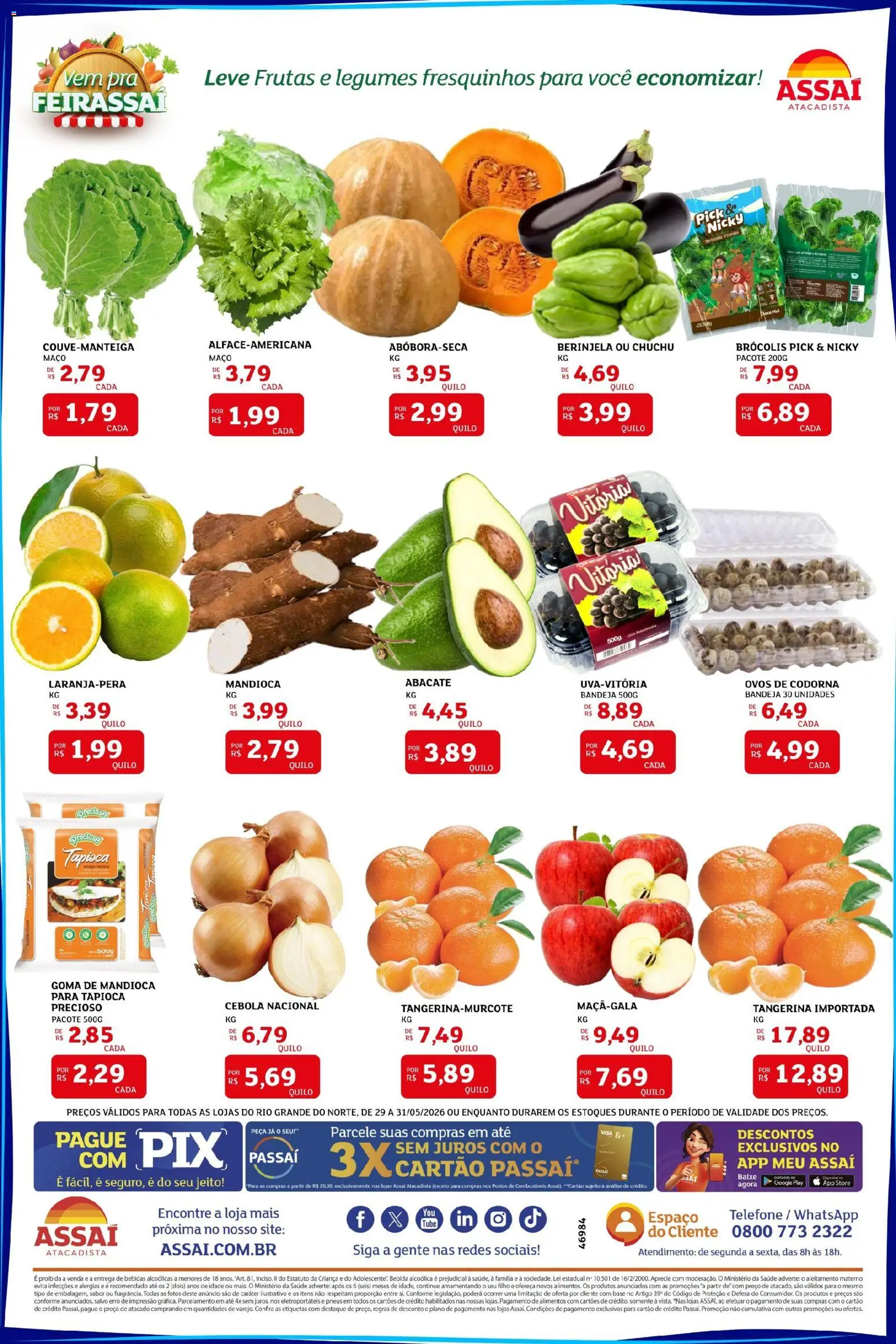 Assaí Atacadista Folheto - válido de 29.05.2026 | Página: 3 | Produtos: Chuchu, Berinjela, Cebola, Ovos de codorna