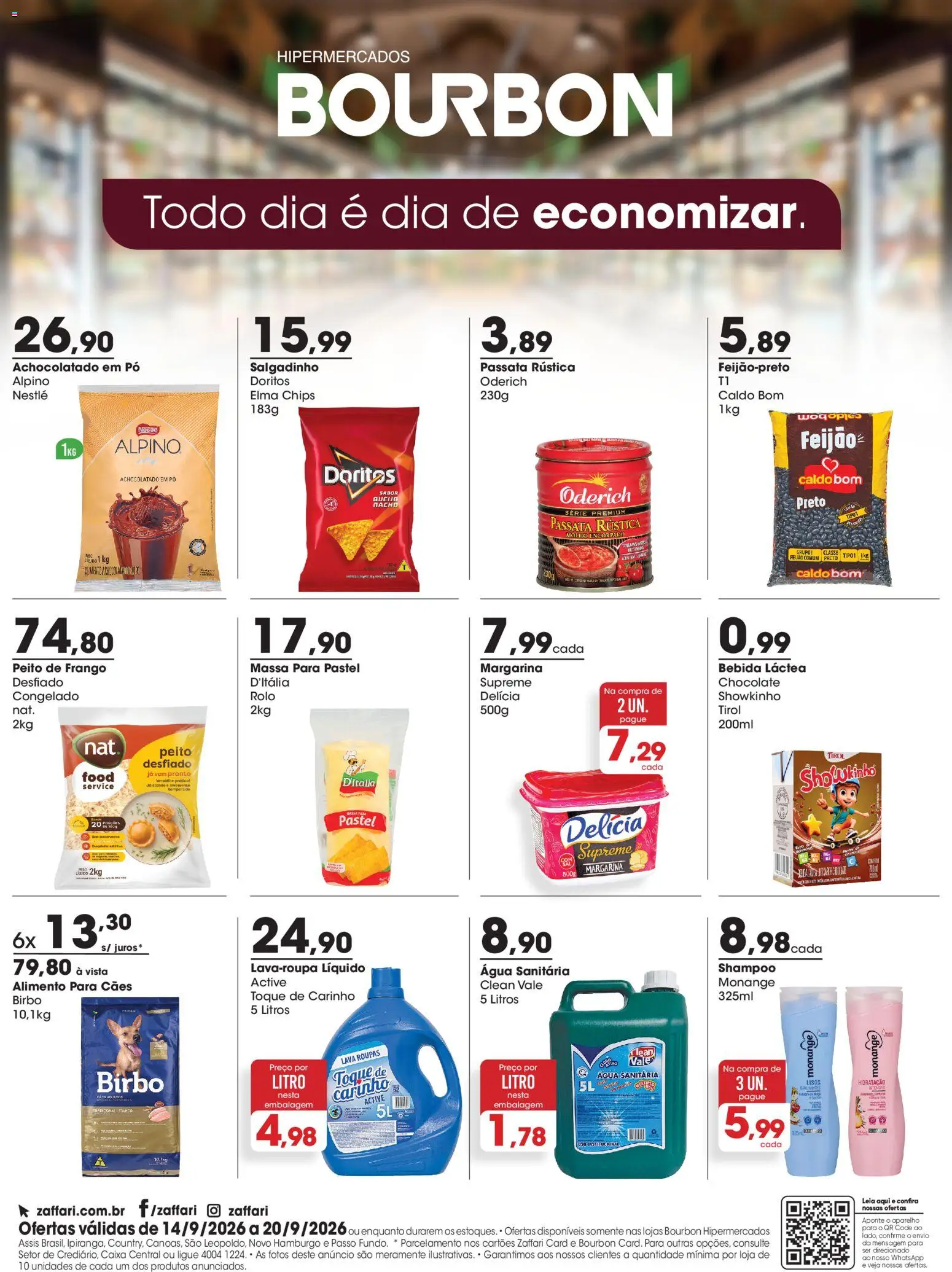 Zaffari Folheto - válido de 14/09/2026 | Página: 1 | Produtos: Achocolatado, Caixa, Massa, Peito de frango