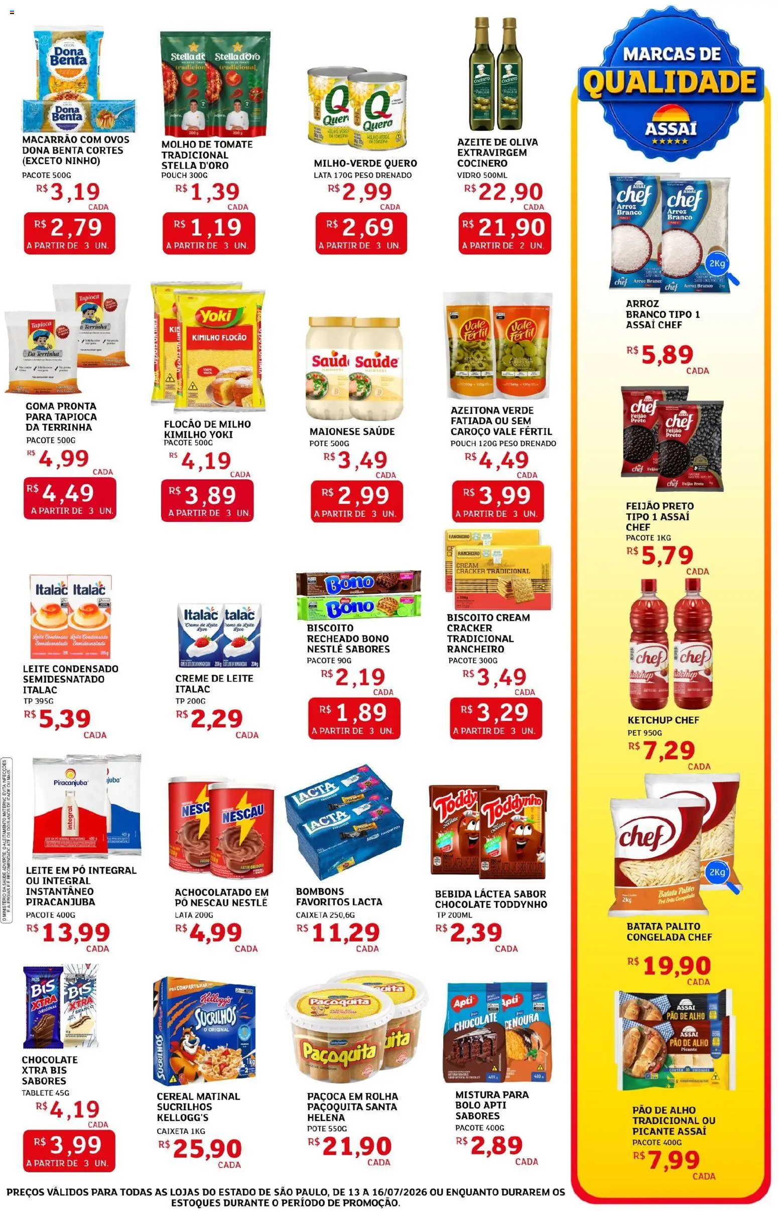Assaí Atacadista Folheto - válido de 13/07/2026 | Página: 3 | Produtos: Alho, Nescau, Macarrão, Cream cracker