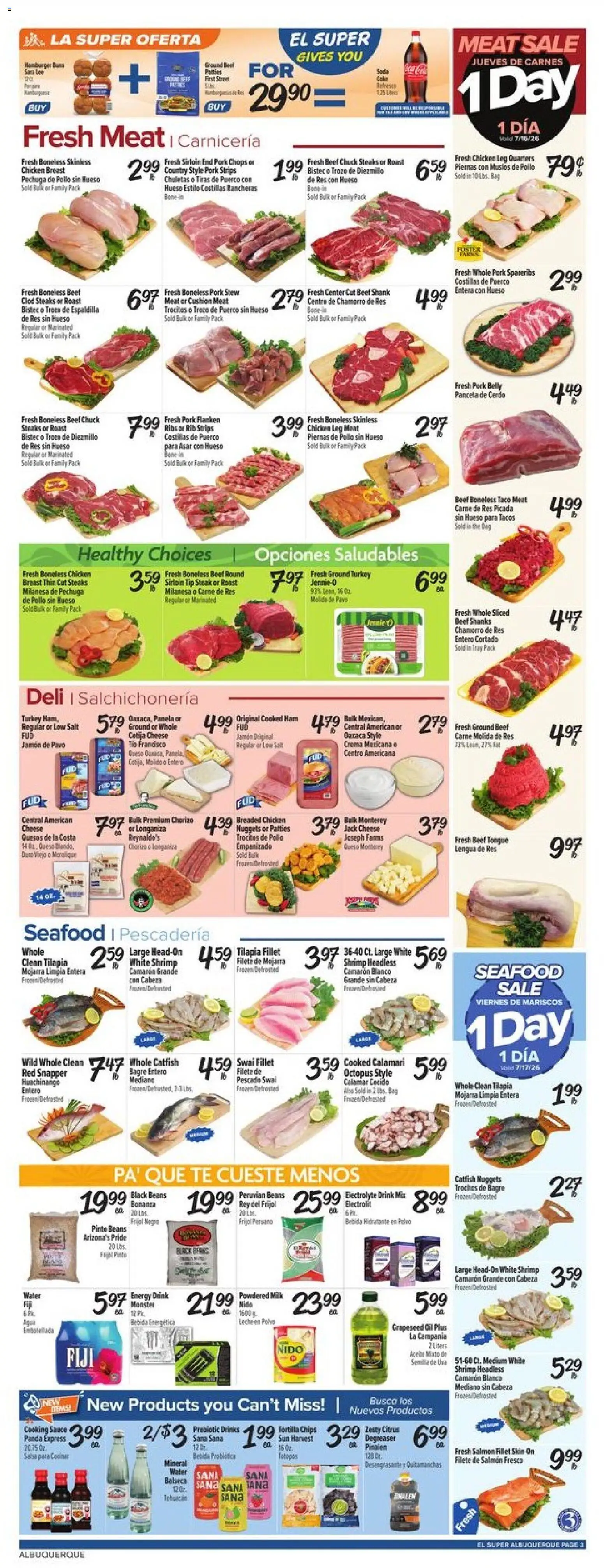 El Super Weekly Ad - NM - valid from 07/15/2026 | Page: 3 | Products: Milk, Pork, Chips, Water