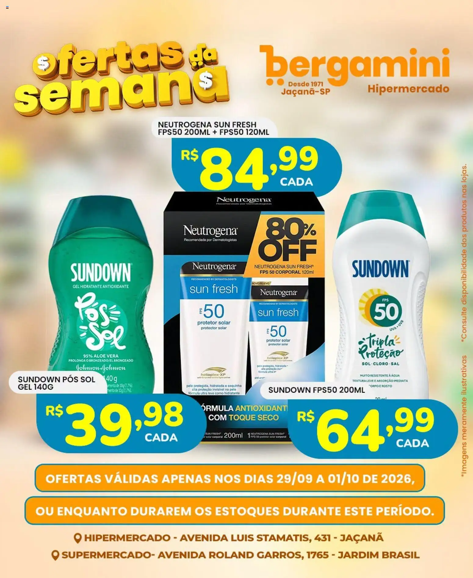 Supermercado Bergamini Folheto - válido de 29/09/2026 | Página: 15 | Produtos: Aloe Vera, Protetor solar, Uva, Água