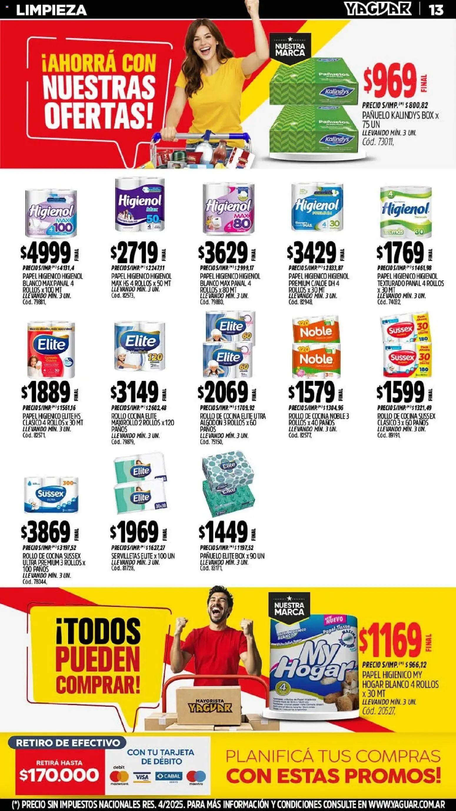 Yaguar - Oferta Semanal Jujuy │ válido desde el 11.05.2026 | Página: 13 | Productos: Papel higiénico, Algodón, Cocina, Servilletas