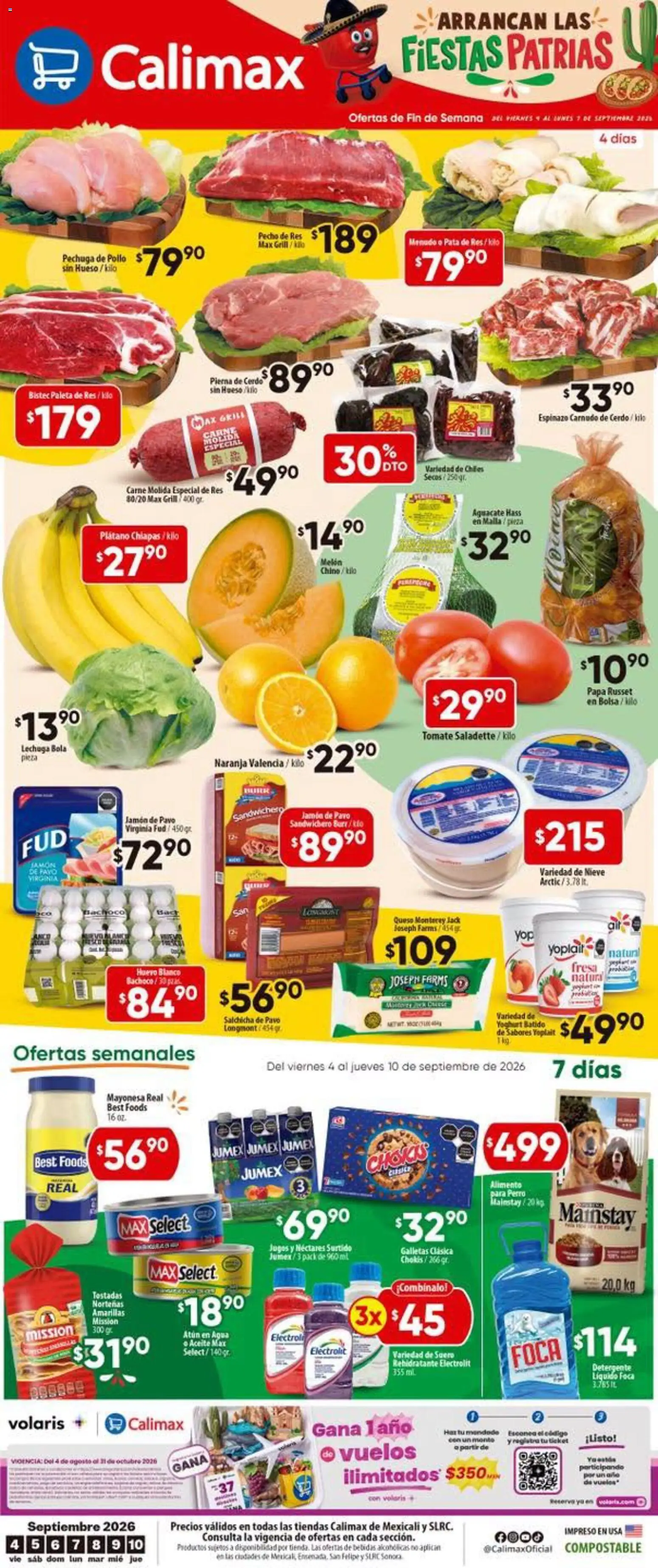 Nuevas ofertas de Calimax válidas en toda la República Mexicana desde el 04/09/2026. ¡Encuentra las mejores ofertas en Calimax folleto! | Página: 1 | Productos: Pollo, Fresa, Tomate, Galletas