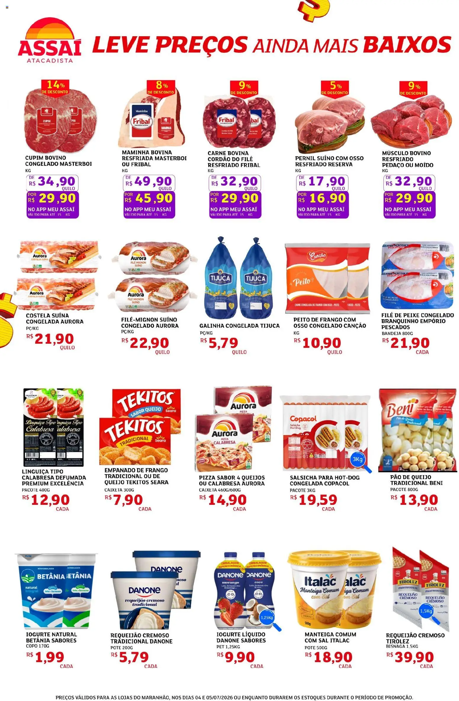 Assaí Atacadista Folheto - válido de 04/07/2026 | Página: 2 | Produtos: Filé mignon, Queijo, Pão, Sal