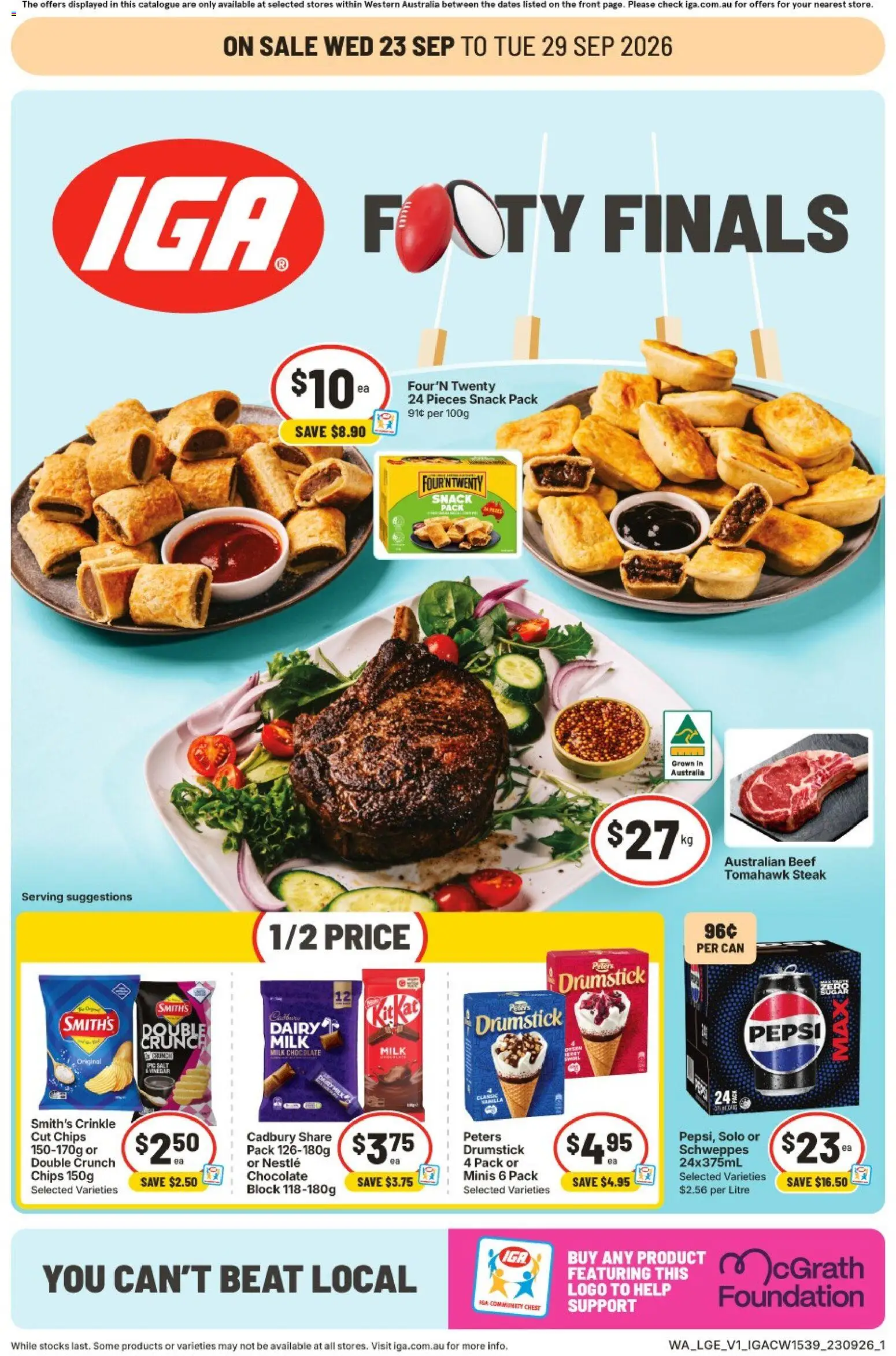 IGA catalogue - valid from 23/09/2026 | Page: 1 | Products: Milk, Beef, Chips, Salt