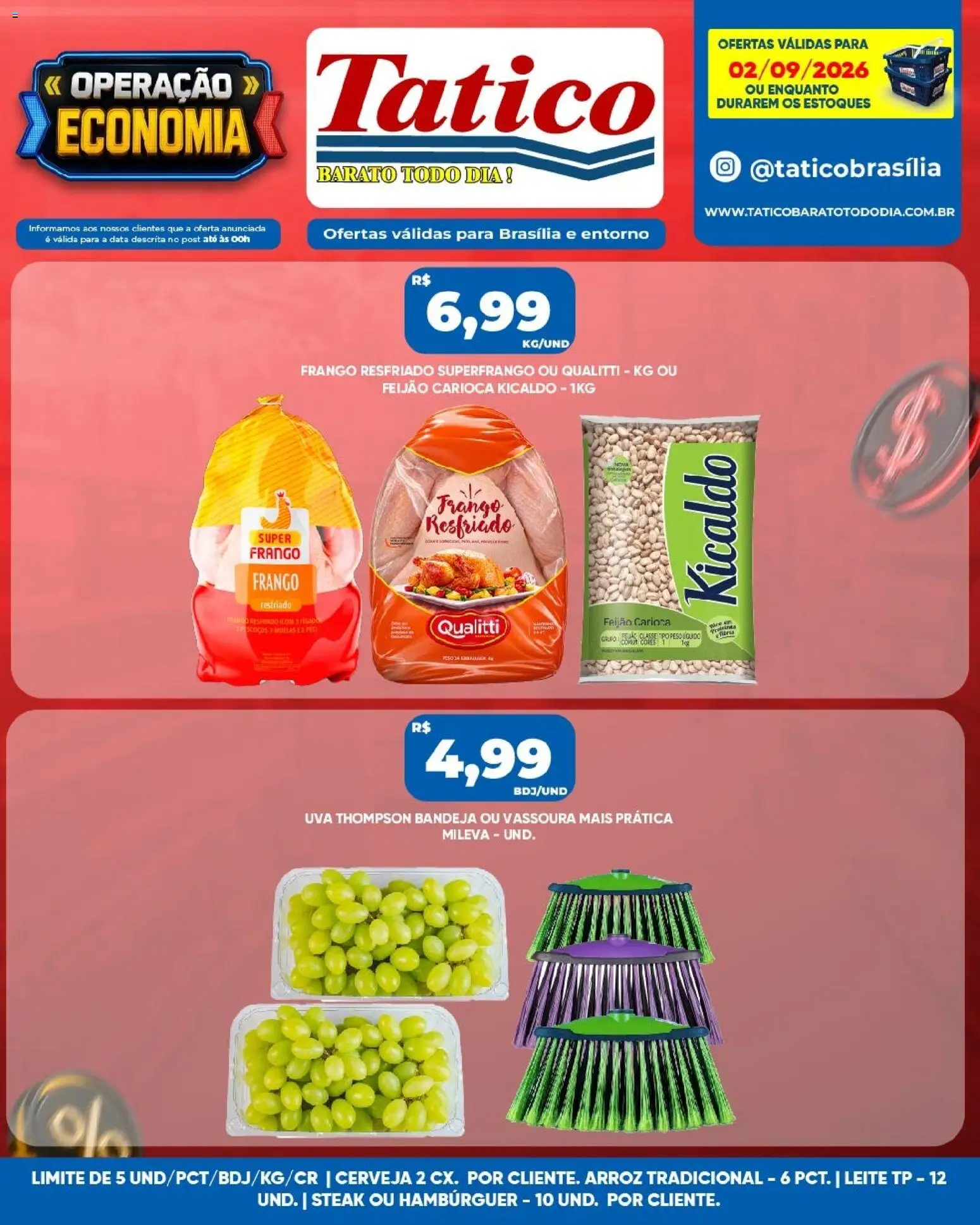 Tatico Folheto - válido de 02/09/2026 | Página: 5 | Produtos: Uva, Arroz, Hambúrguer, Vassoura